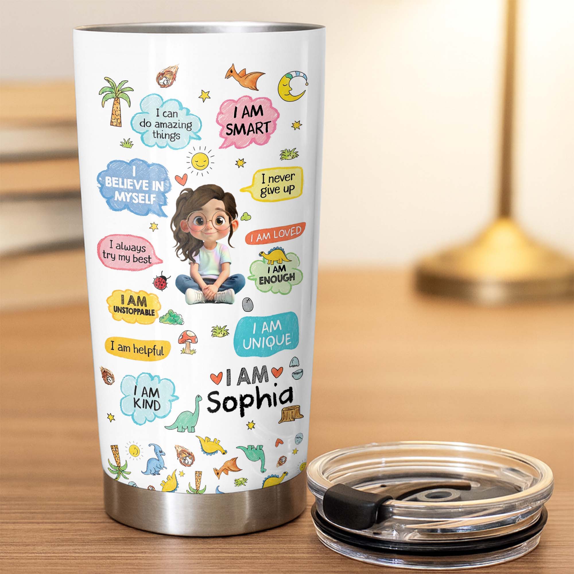 Personalized Kids Affirmations Tumbler 20oz Custom Name Gift