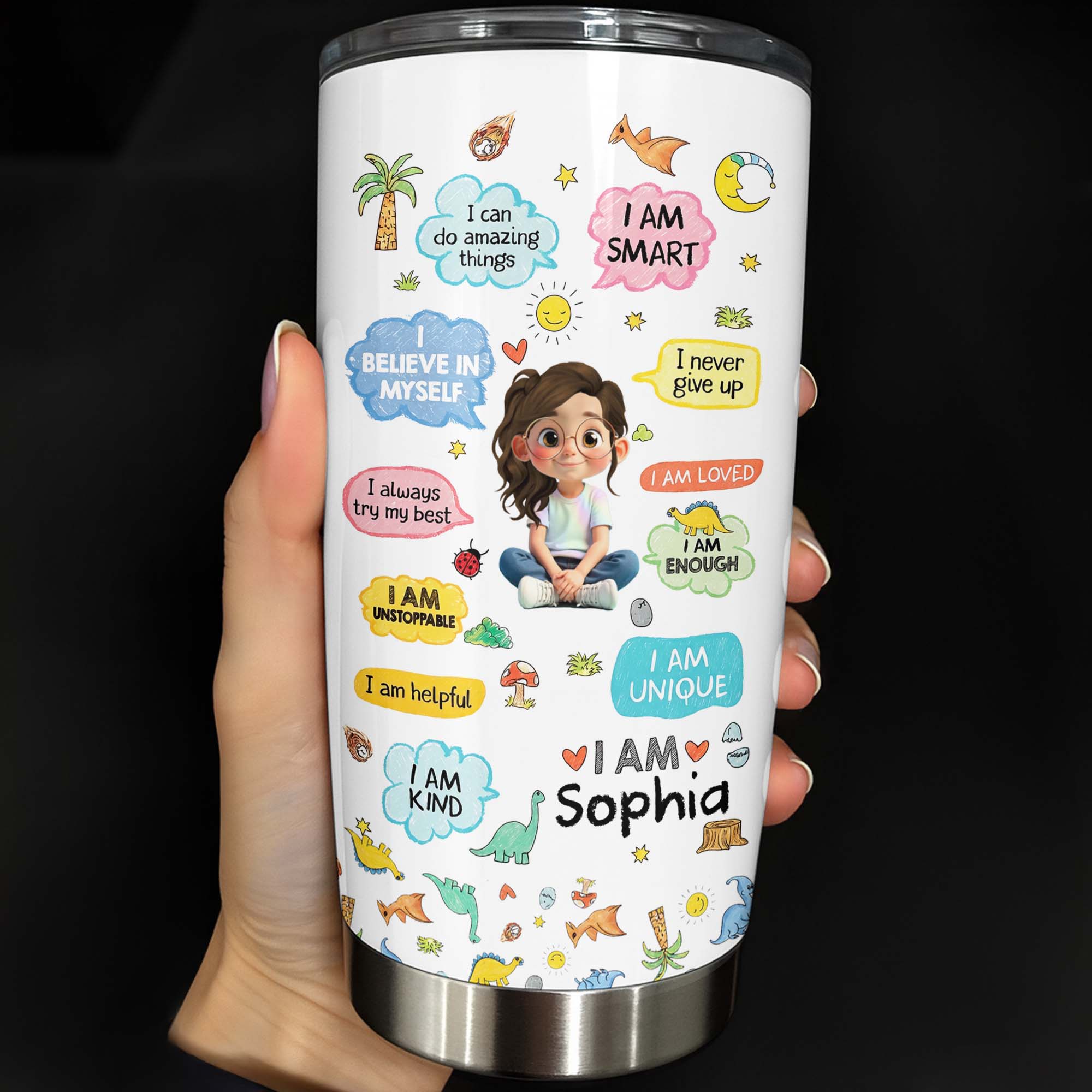 Personalized Kids Affirmations Tumbler 20oz Custom Name Gift