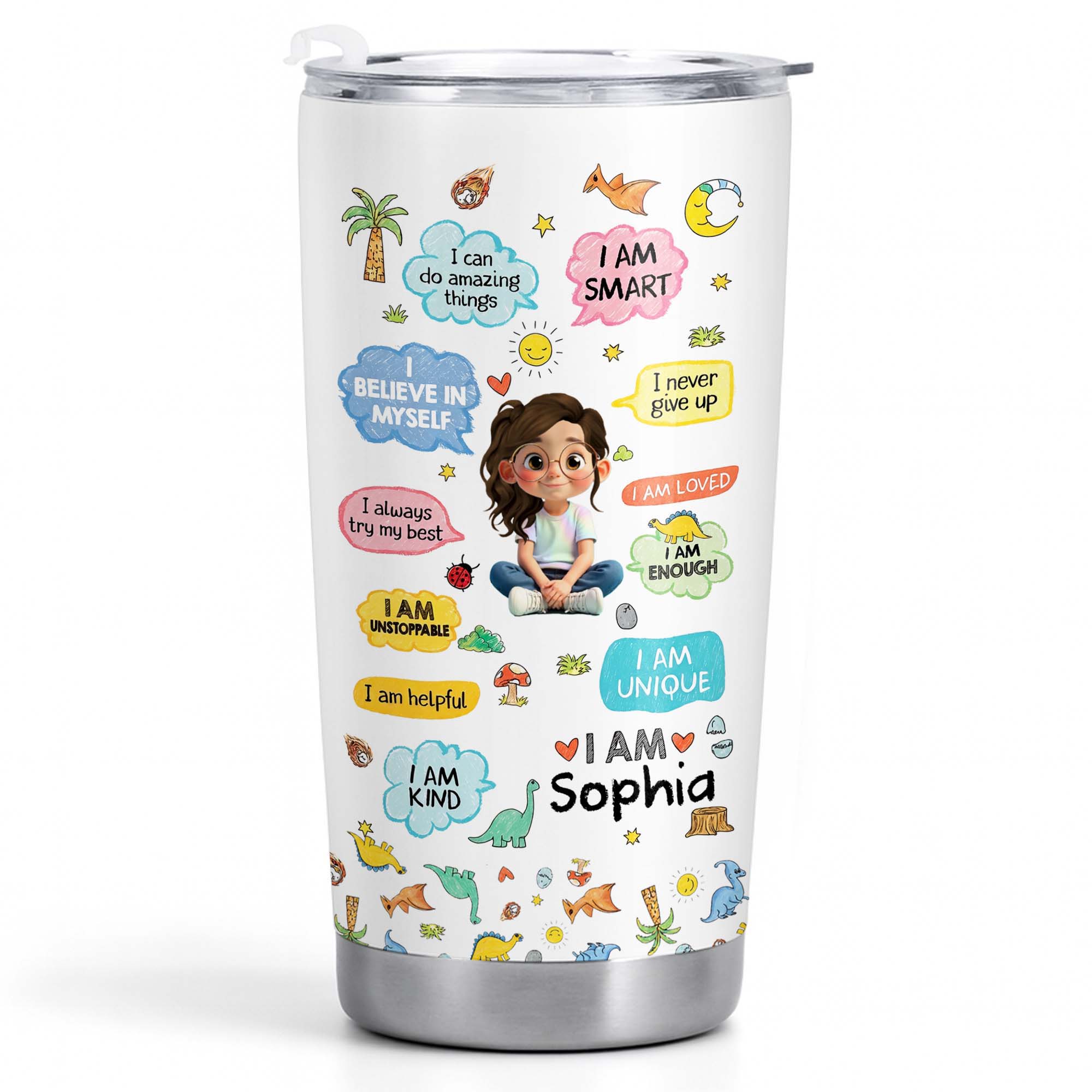 Personalized Kids Affirmations Tumbler 20oz Custom Name Gift