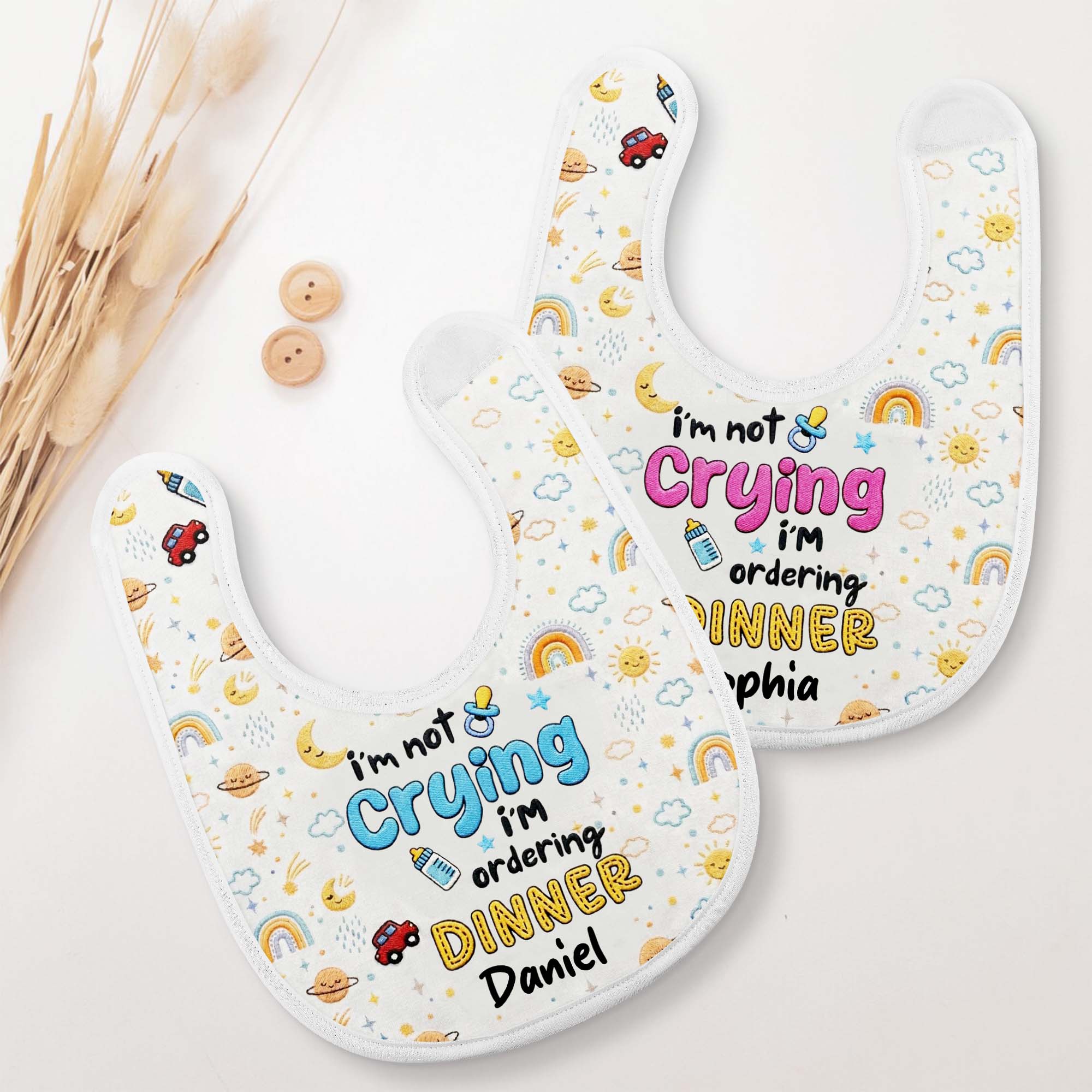 Personalized Funny Baby Bib Custom Name Rainbow Design Gift