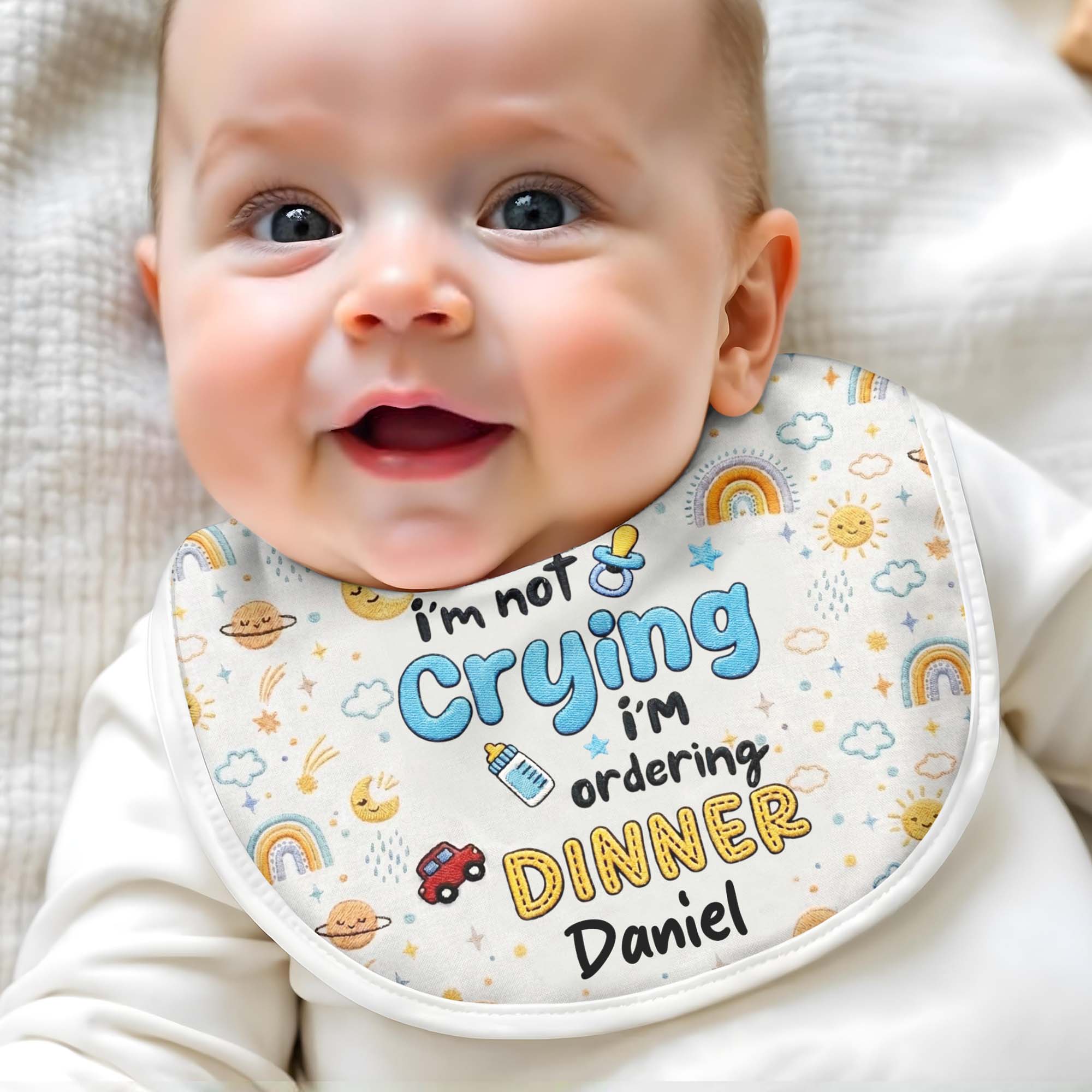 Personalized Funny Baby Bib Custom Name Rainbow Design Gift
