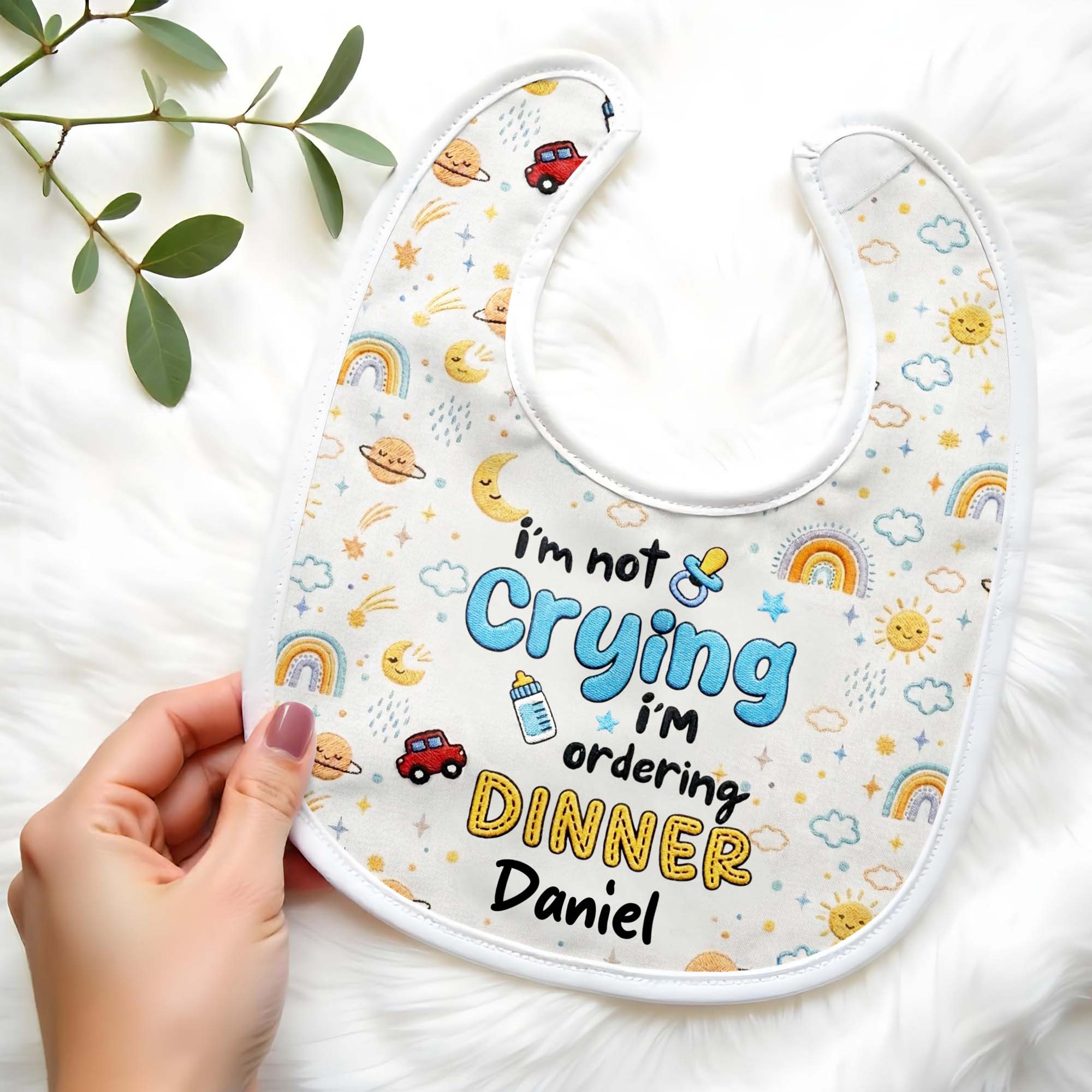 Personalized Funny Baby Bib Custom Name Rainbow Design Gift