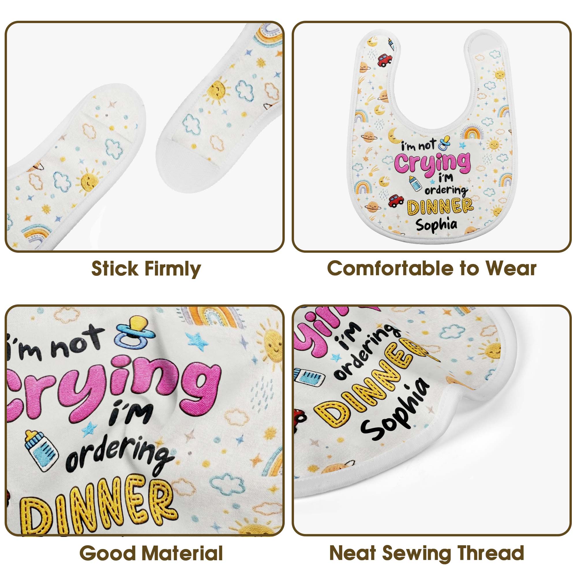 Personalized Funny Baby Bib Custom Name Rainbow Design Gift