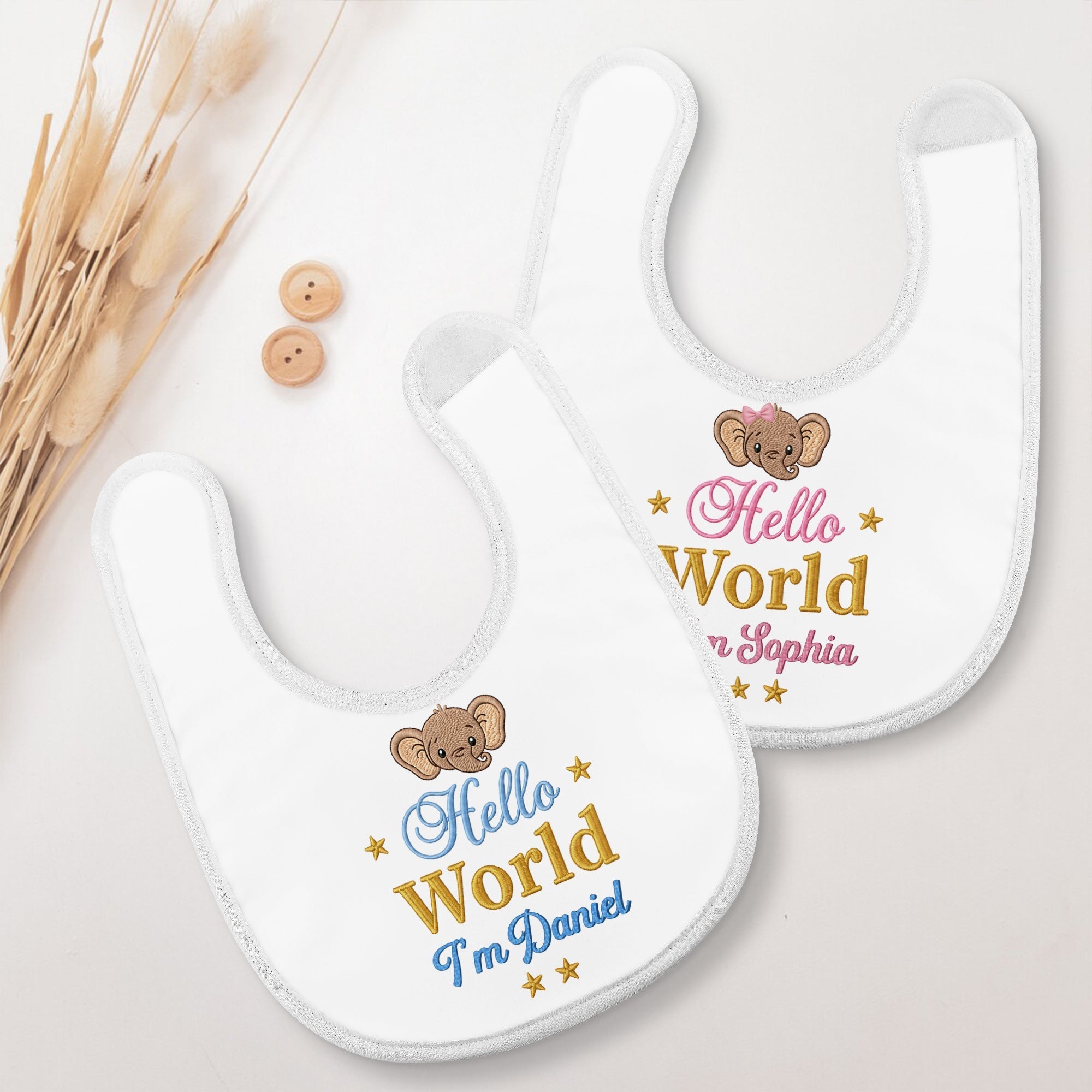 Personalized Baby Bib Custom Name Cute Elephant Design Gift