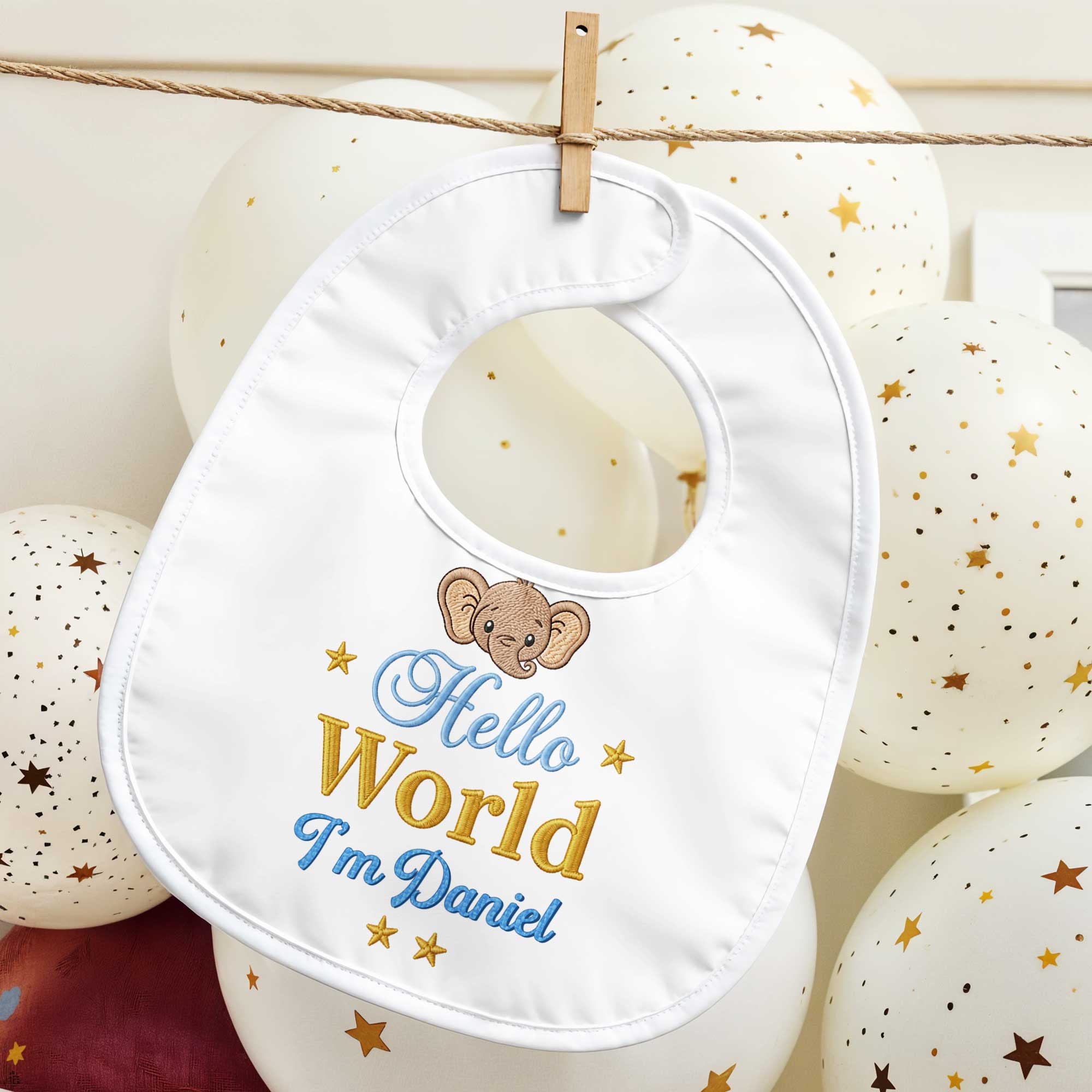 Personalized Baby Bib Custom Name Cute Elephant Design Gift