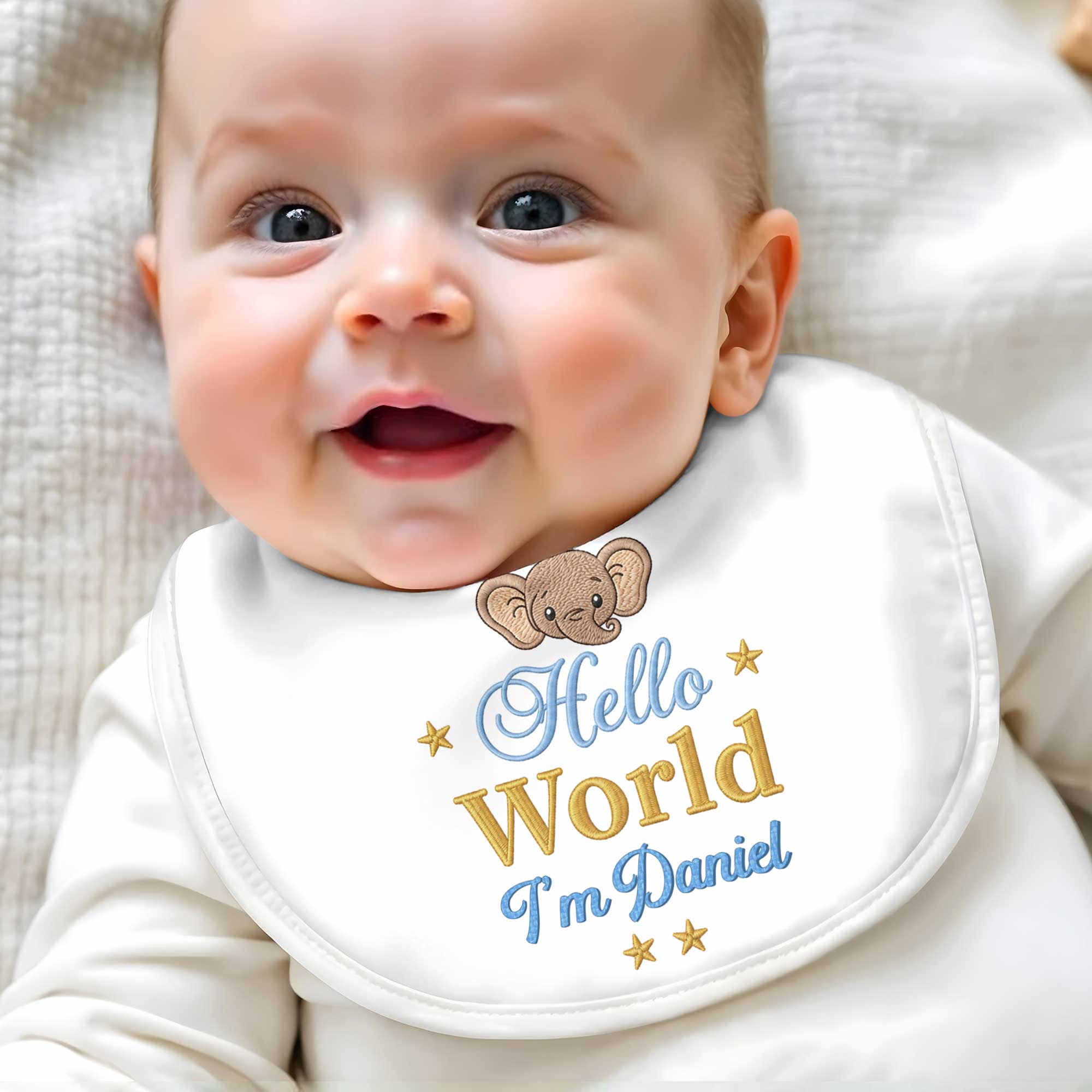 Personalized Baby Bib Custom Name Cute Elephant Design Gift