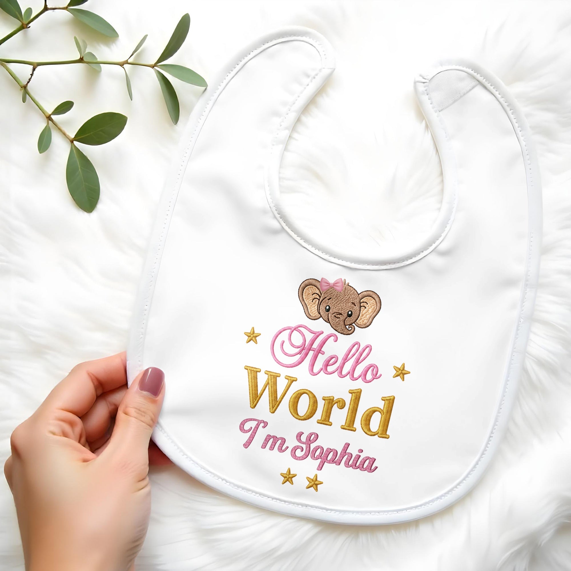 Personalized Baby Bib Custom Name Cute Elephant Design Gift