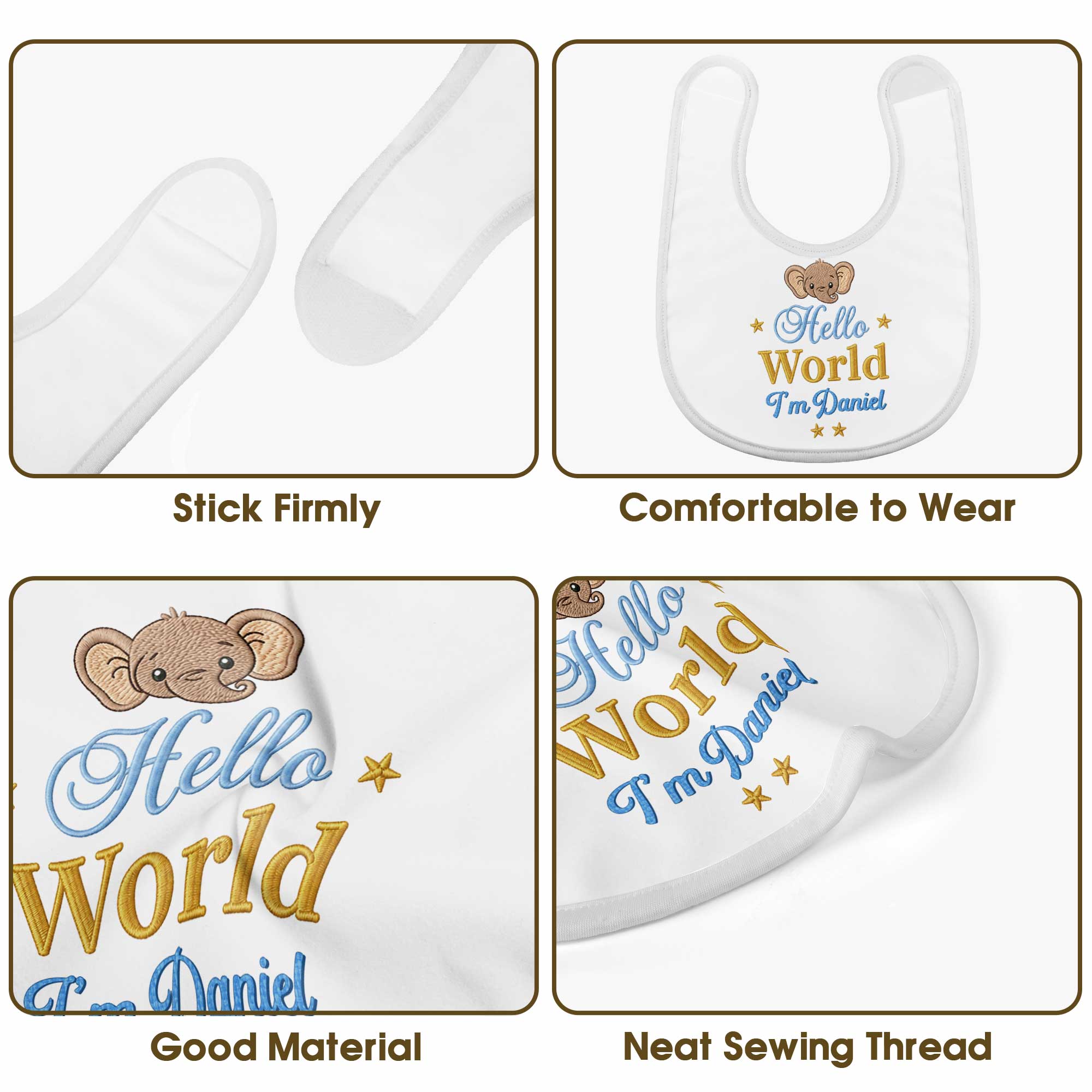 Personalized Baby Bib Custom Name Cute Elephant Design Gift