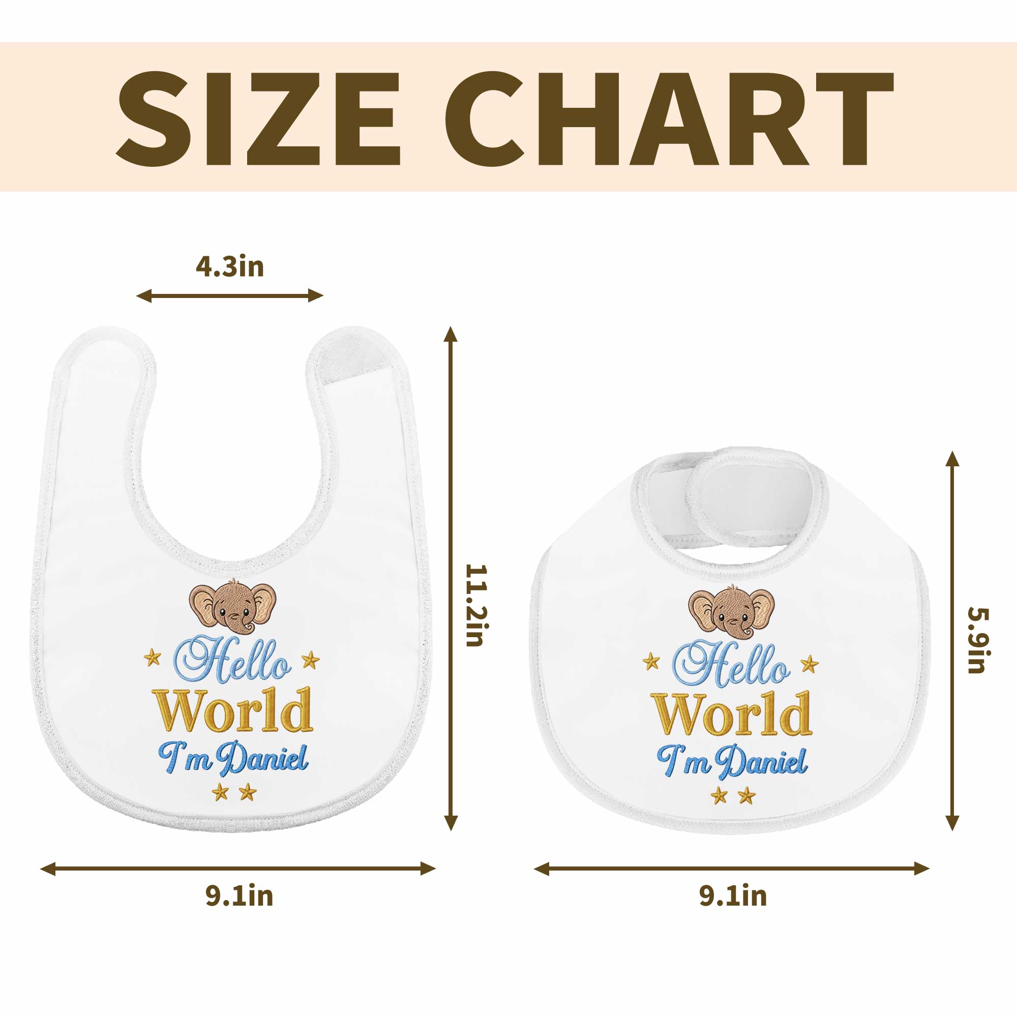 Personalized Baby Bib Custom Name Cute Elephant Design Gift