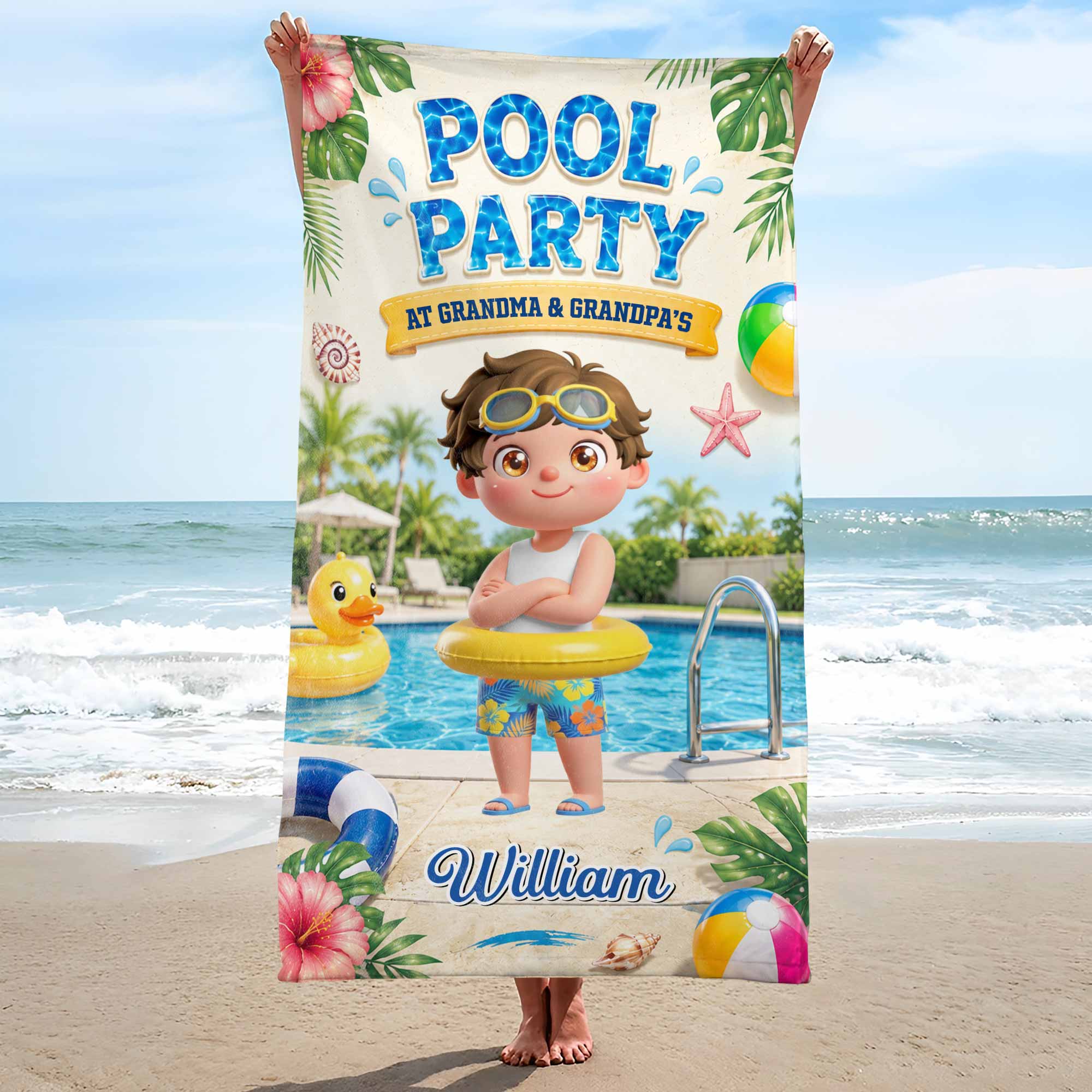 Personalized Microfiber Beach Towel Custom Name Summer Flowers Gift for Kids