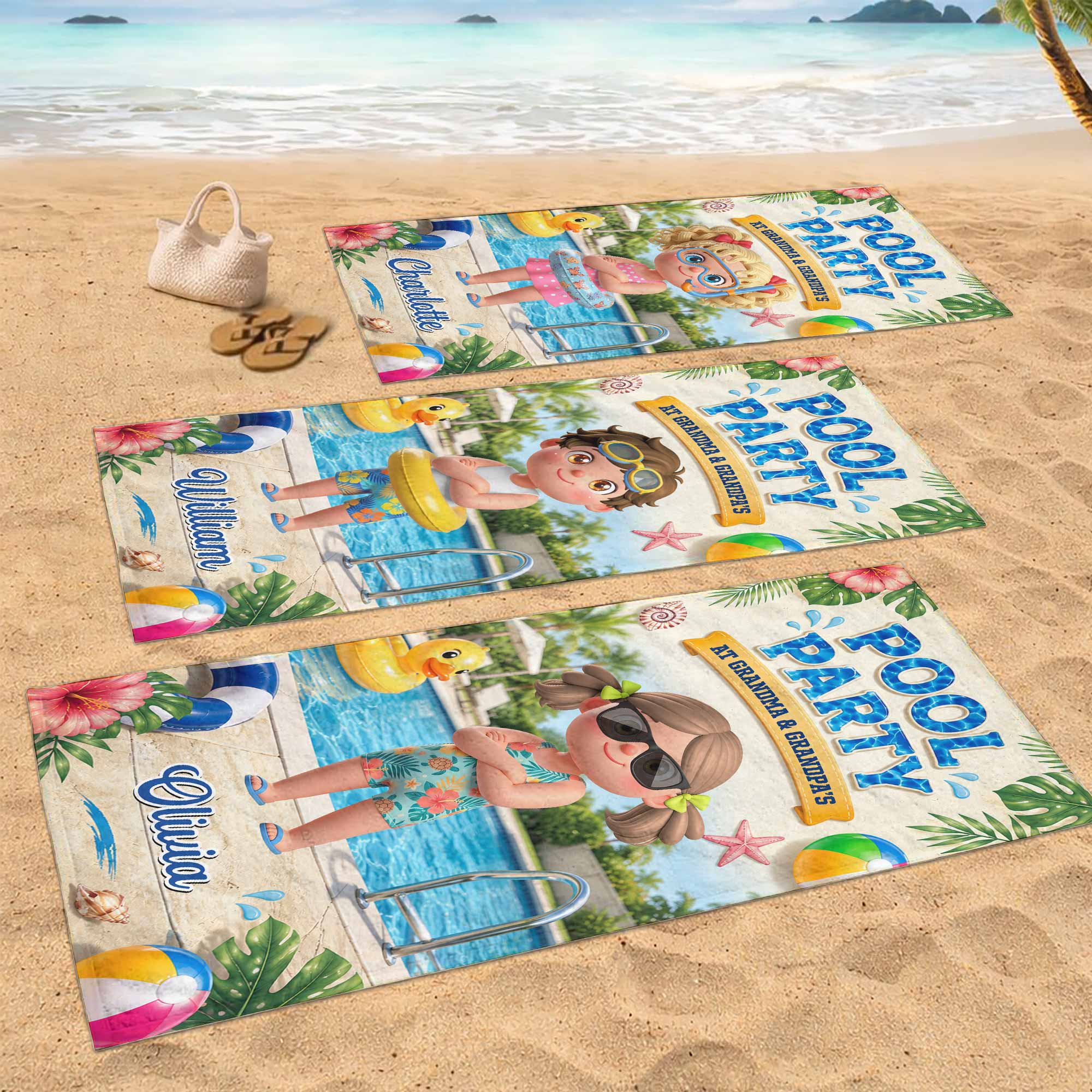 Personalized Microfiber Beach Towel Custom Name Summer Flowers Gift for Kids