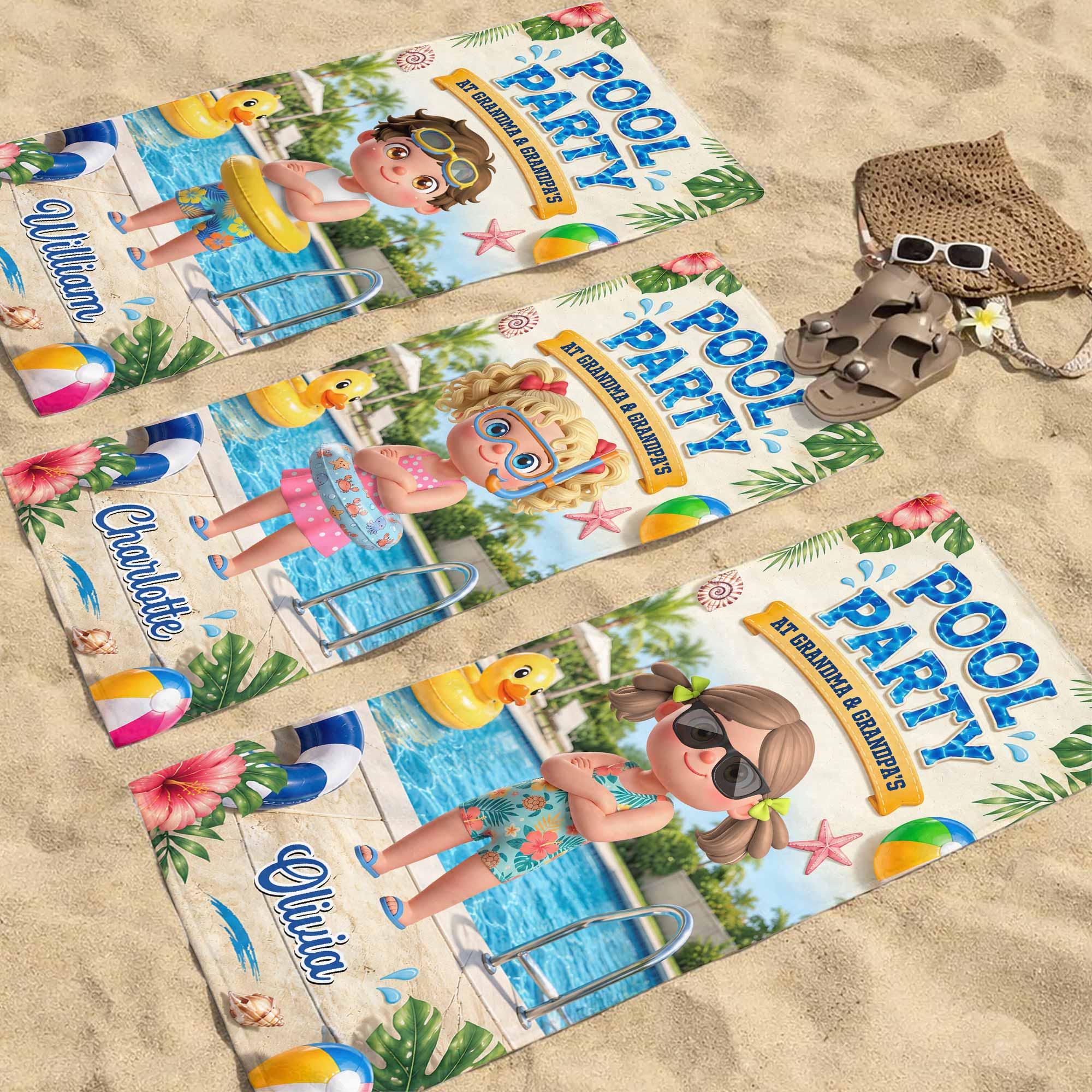 Personalized Microfiber Beach Towel Custom Name Summer Flowers Gift for Kids