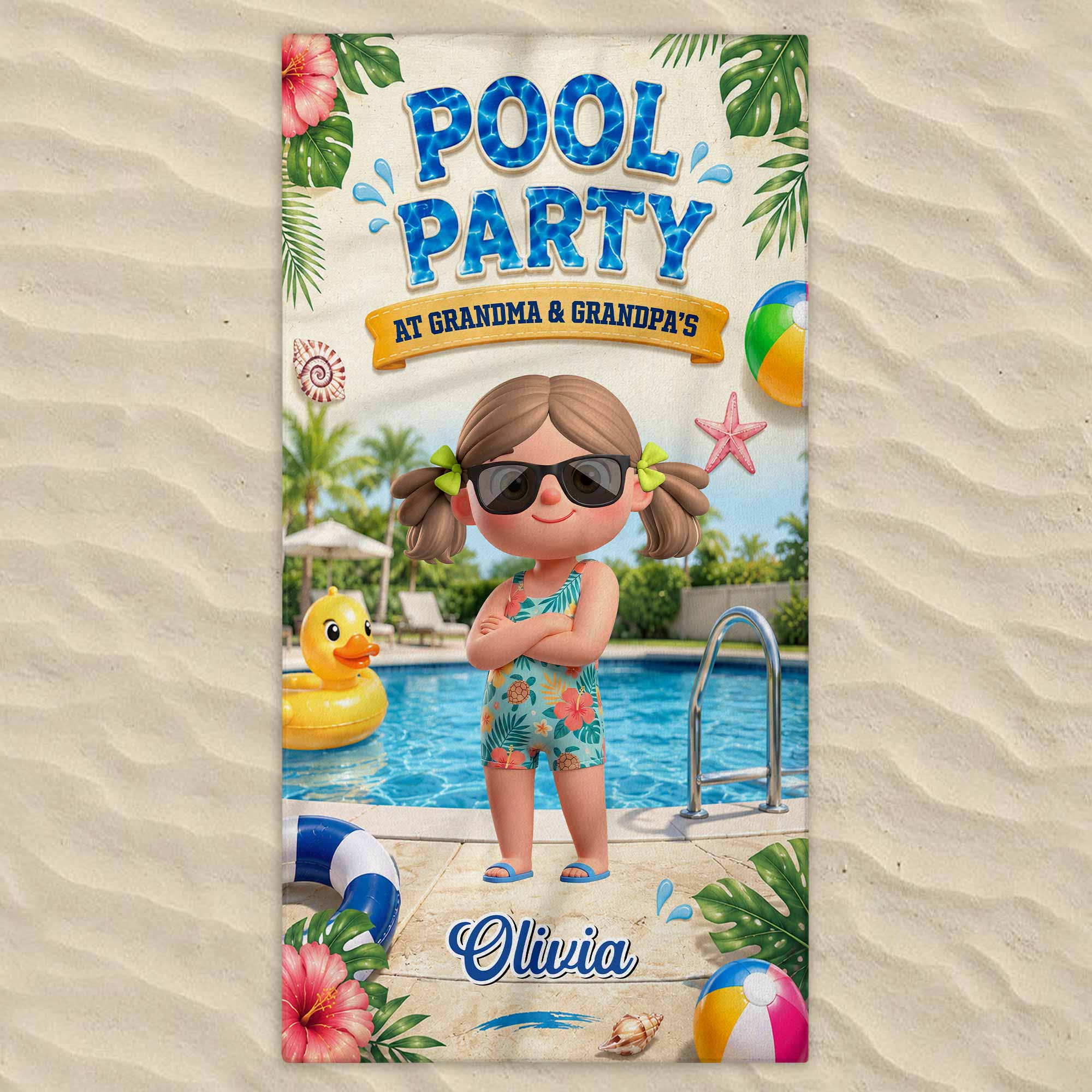 Personalized Microfiber Beach Towel Custom Name Summer Flowers Gift for Kids