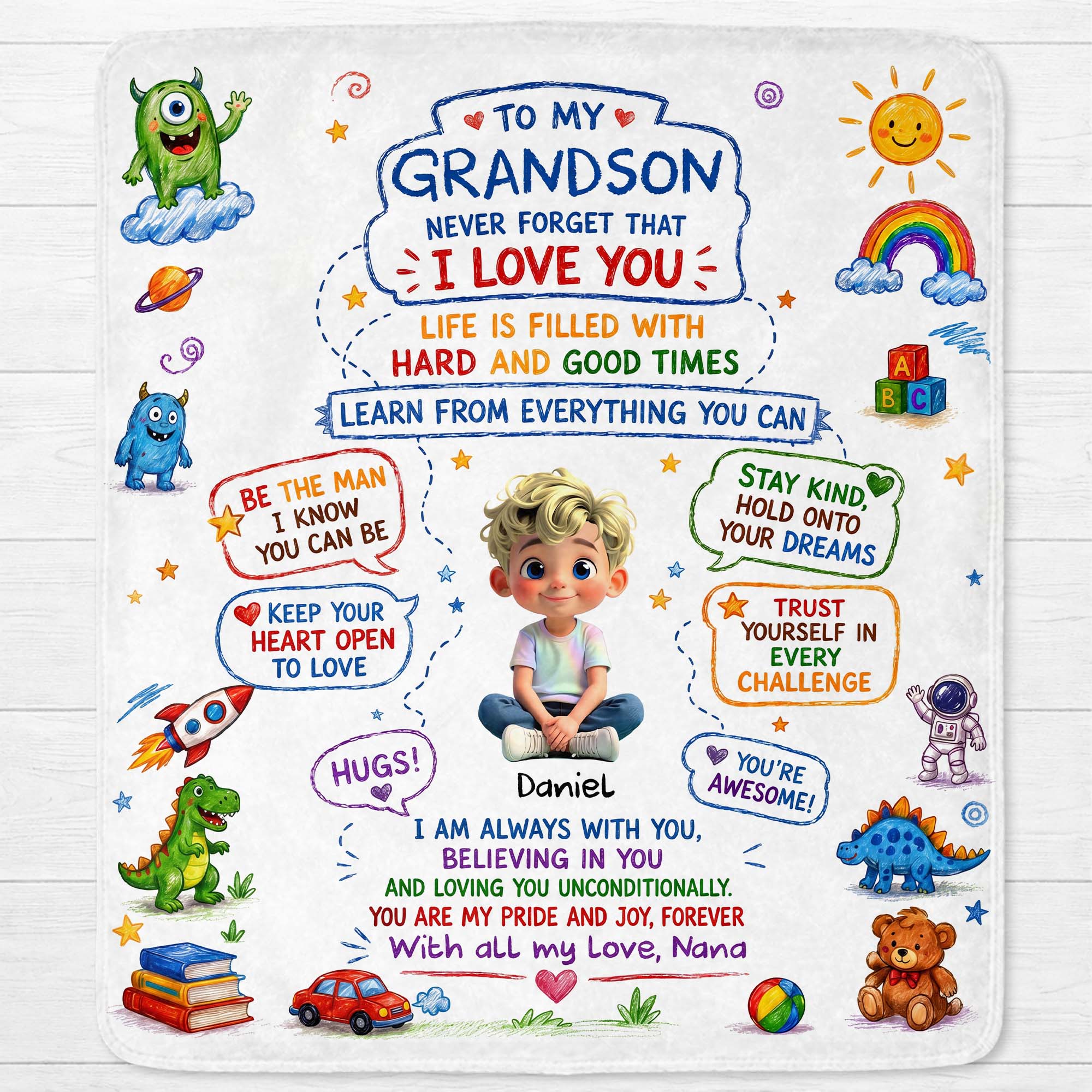 Personalized Custom Blanket with Crayon Art for Grandson