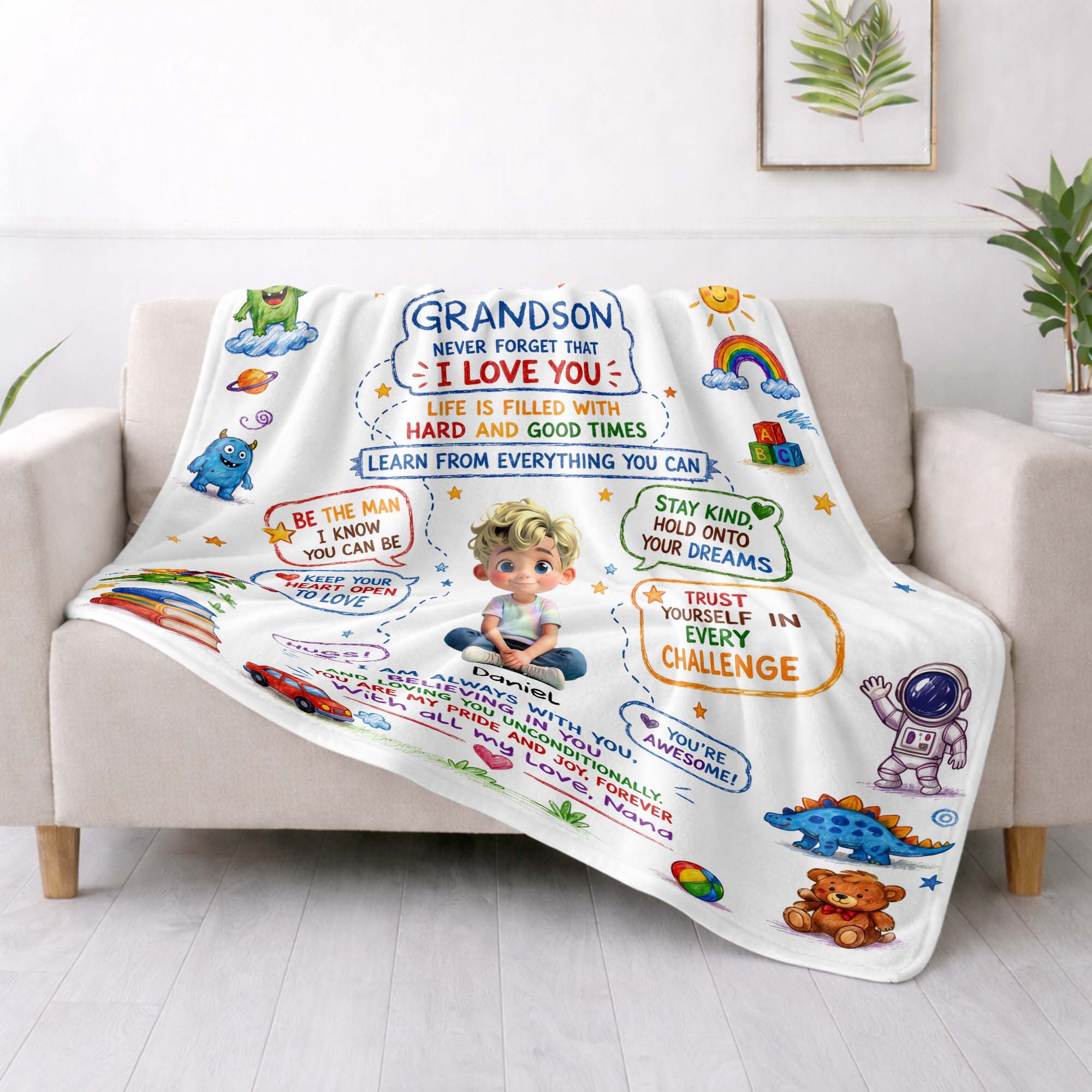 Personalized Custom Blanket with Crayon Art for Grandson