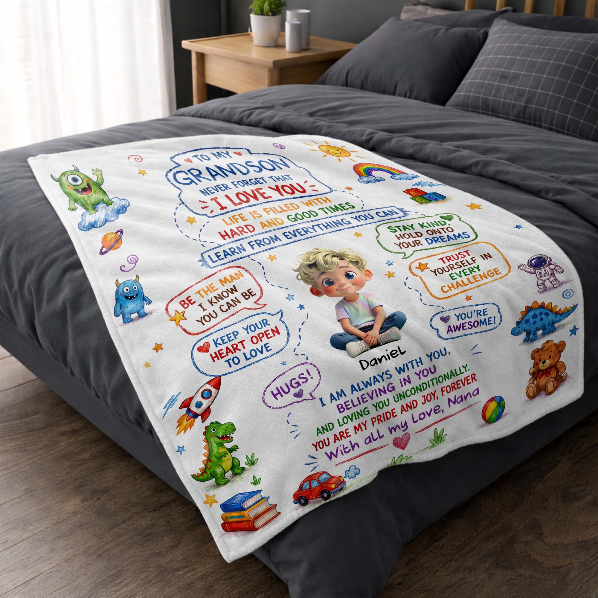 Personalized Custom Blanket with Crayon Art for Grandson