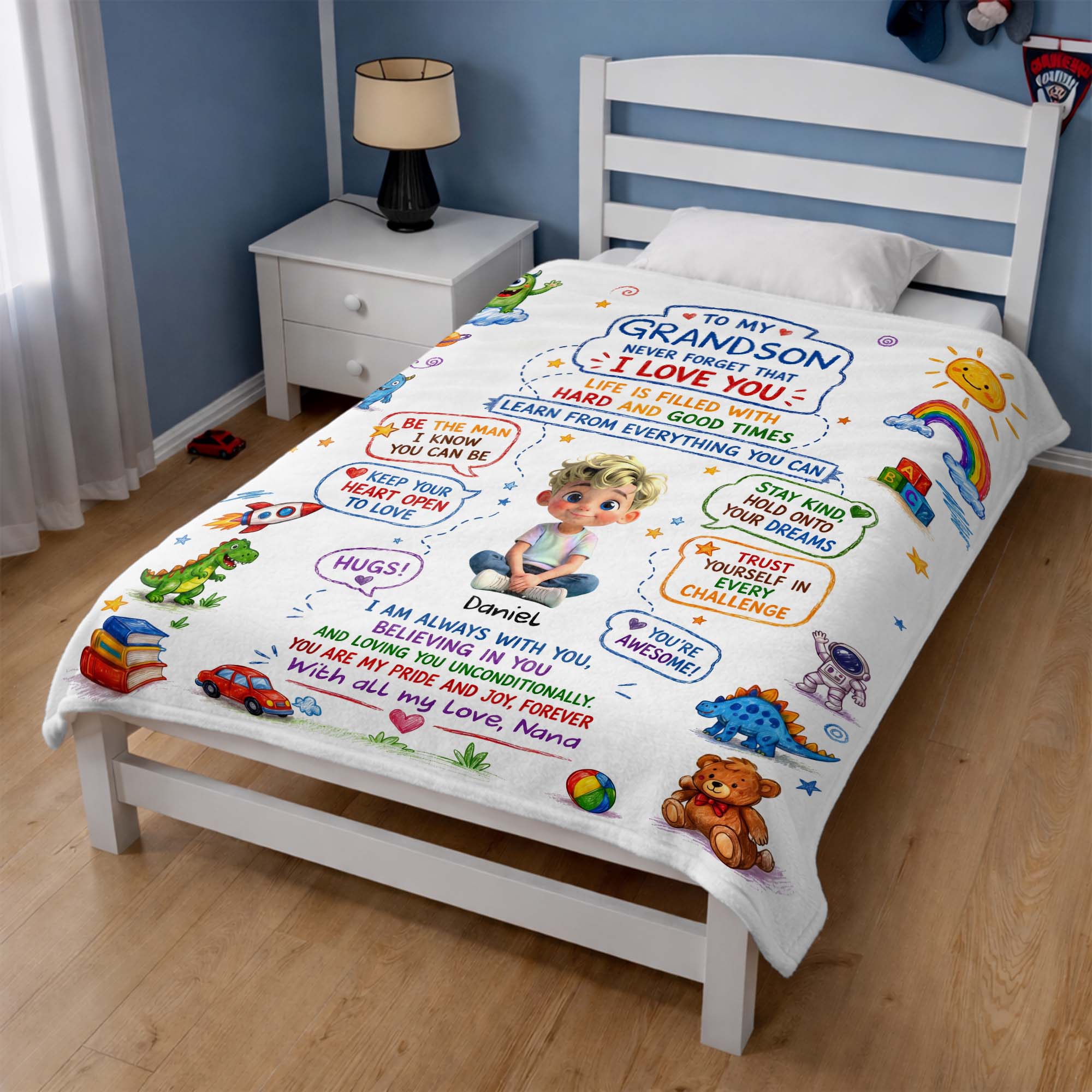 Personalized Custom Blanket with Crayon Art for Grandson