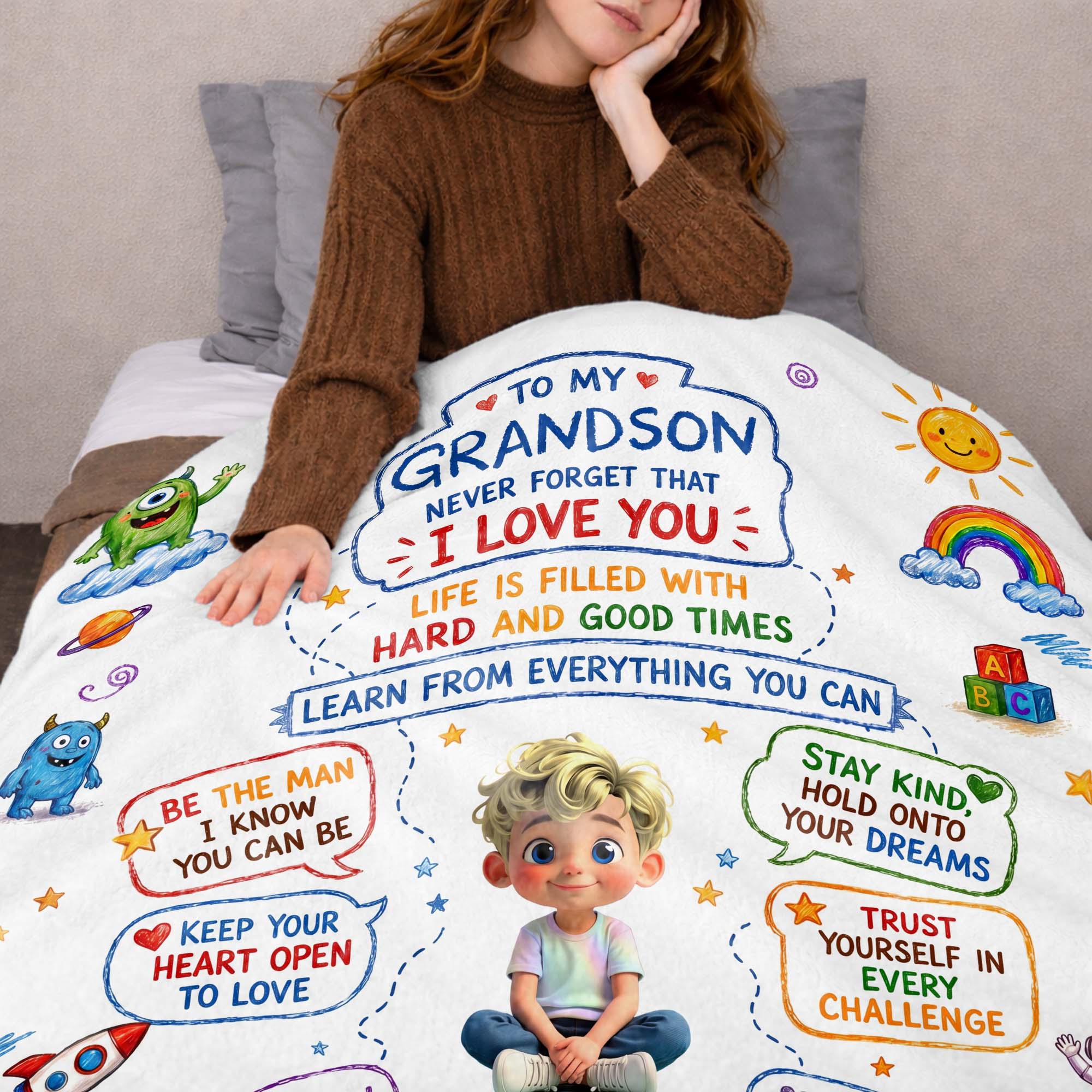 Personalized Custom Blanket with Crayon Art for Grandson