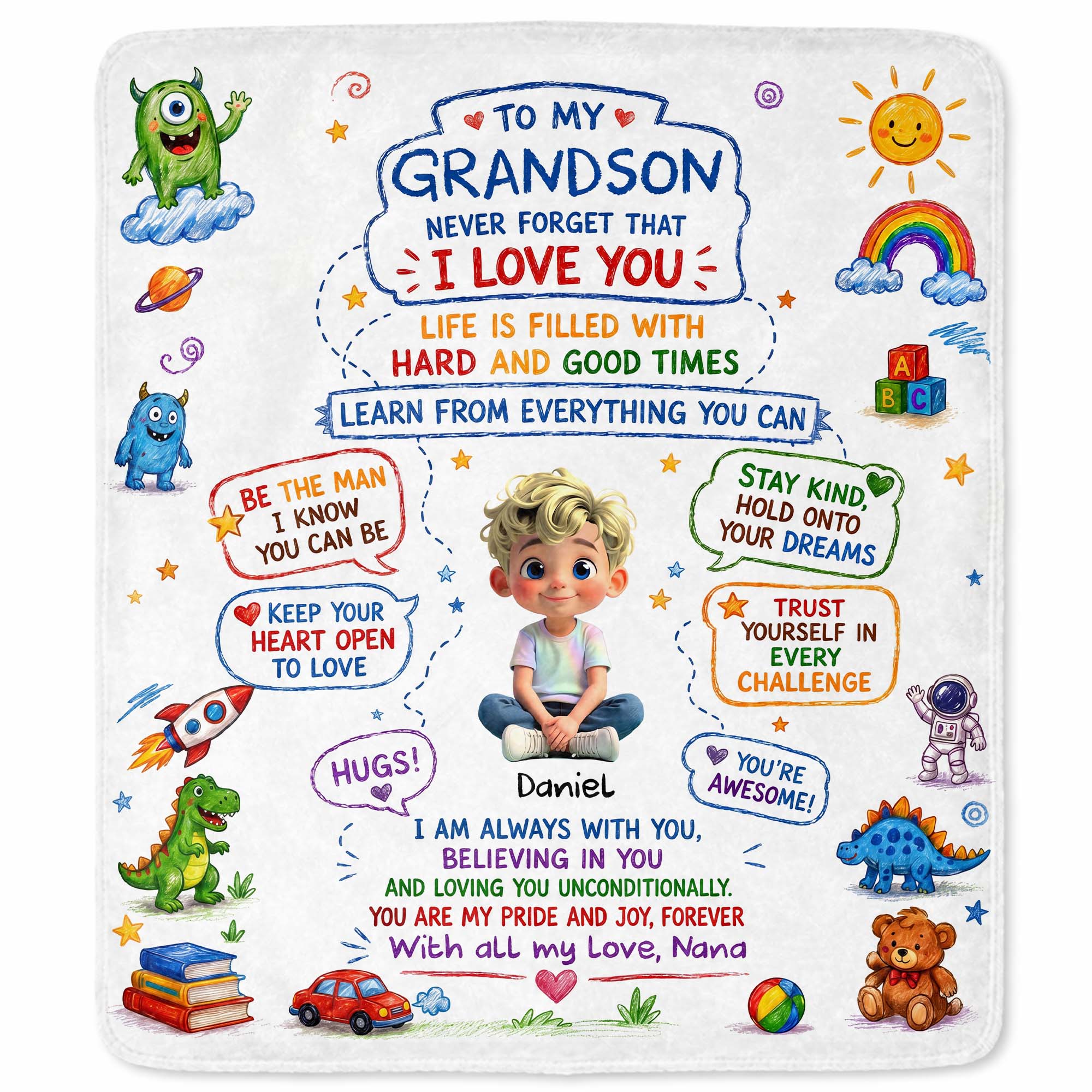 Personalized Custom Blanket with Crayon Art for Grandson