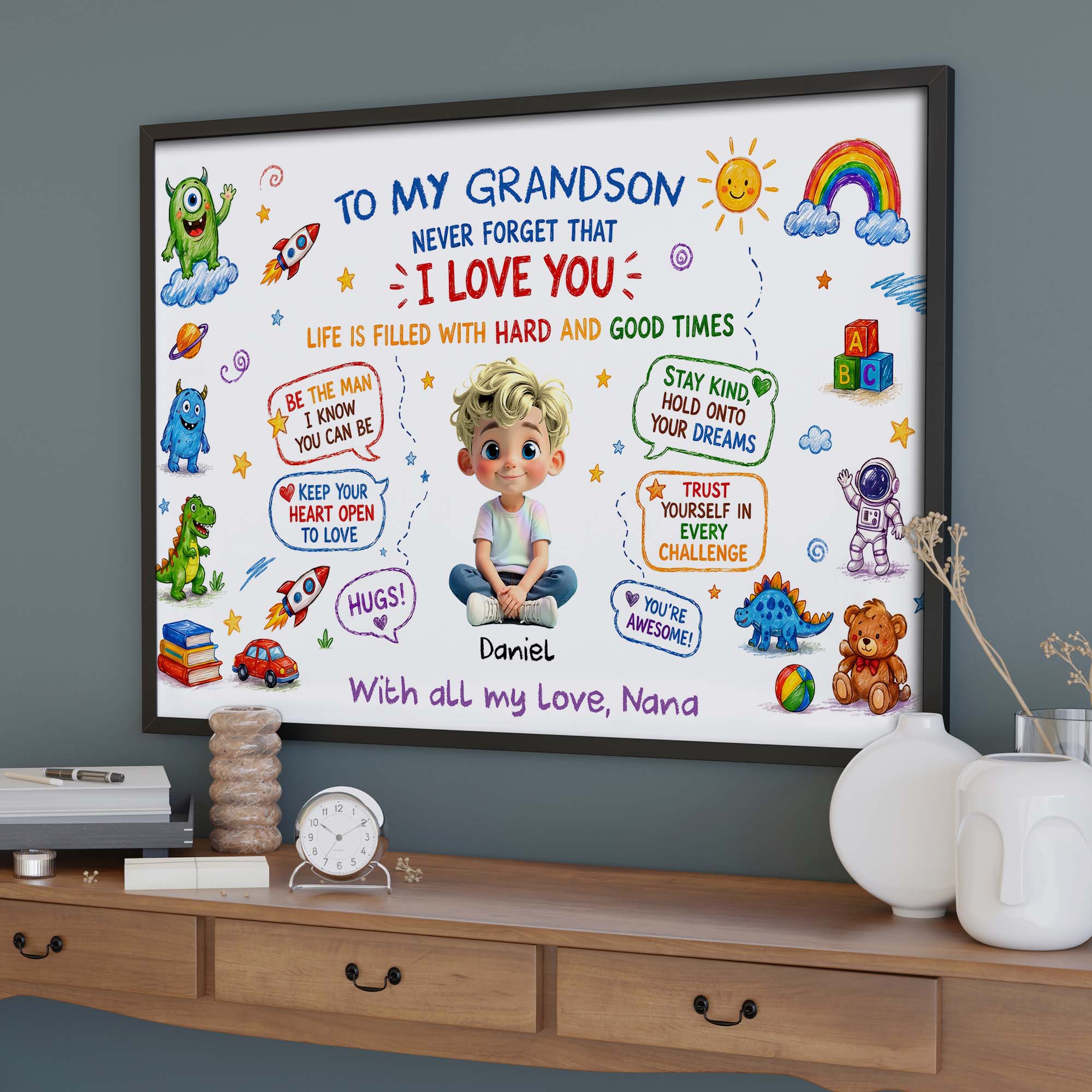Personalized Horizontal Poster Gift for Grandson Custom Art