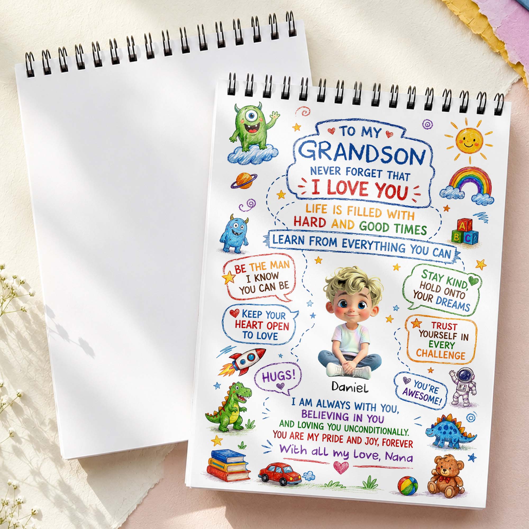 Personalized Sketch Book for Grandson with Dinosaurs Gift