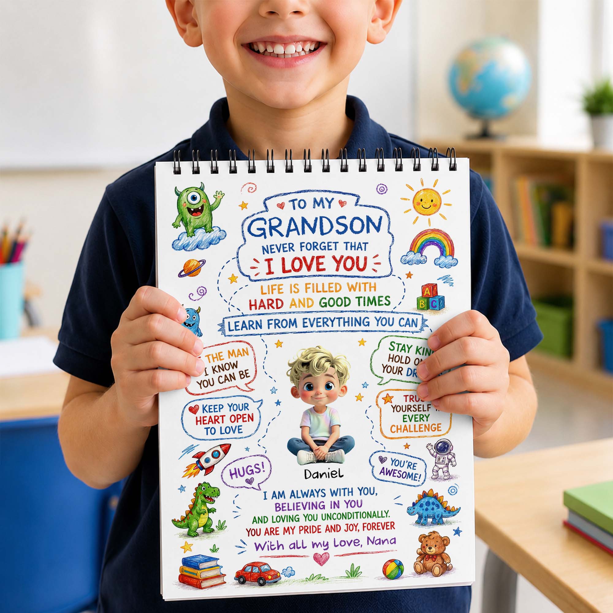 Personalized Sketch Book for Grandson with Dinosaurs Gift