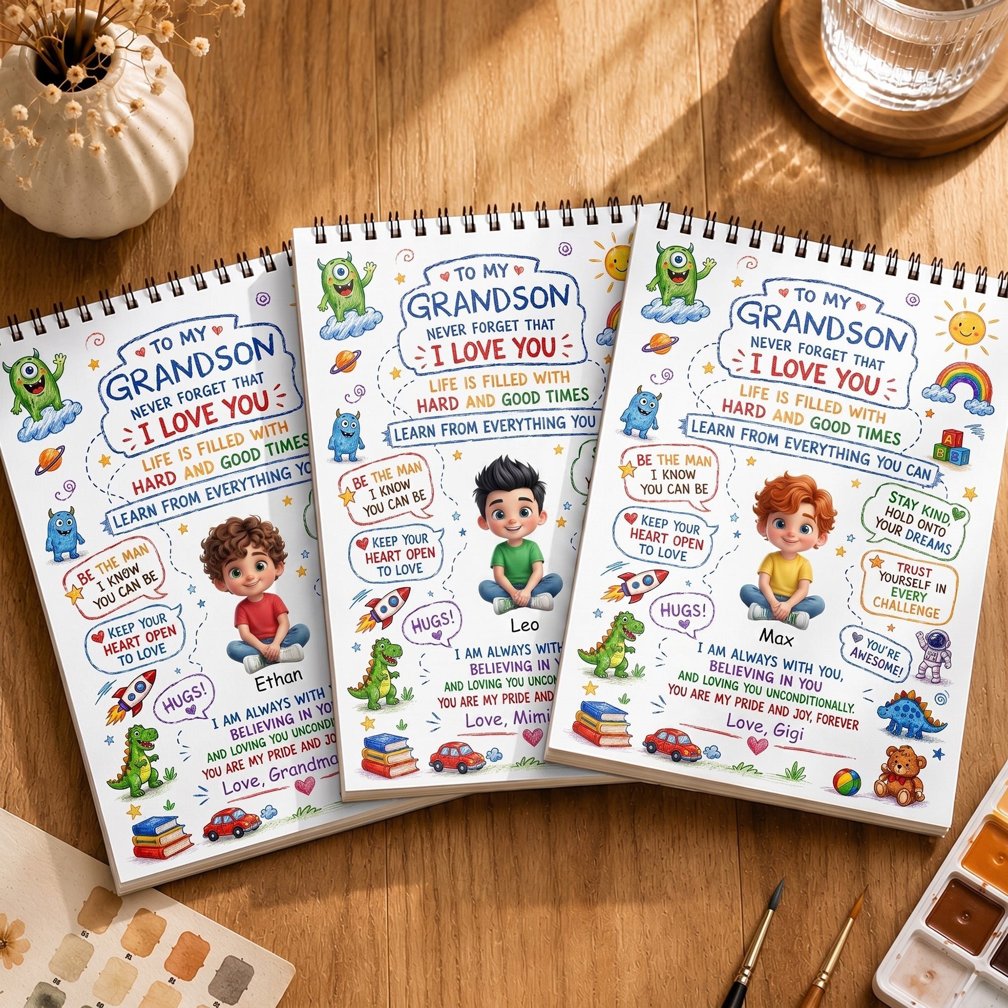 Personalized Sketch Book for Grandson with Dinosaurs Gift