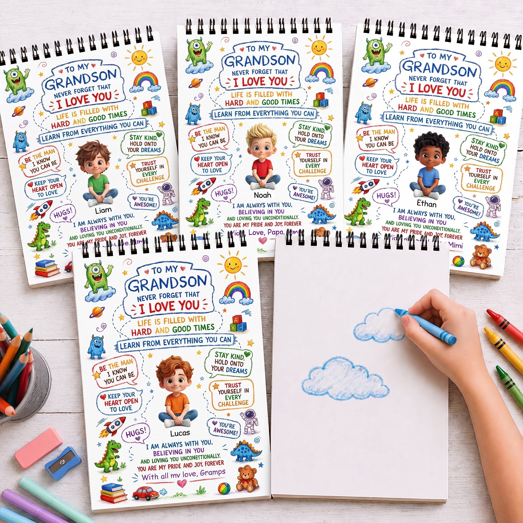 Personalized Sketch Book for Grandson with Dinosaurs Gift