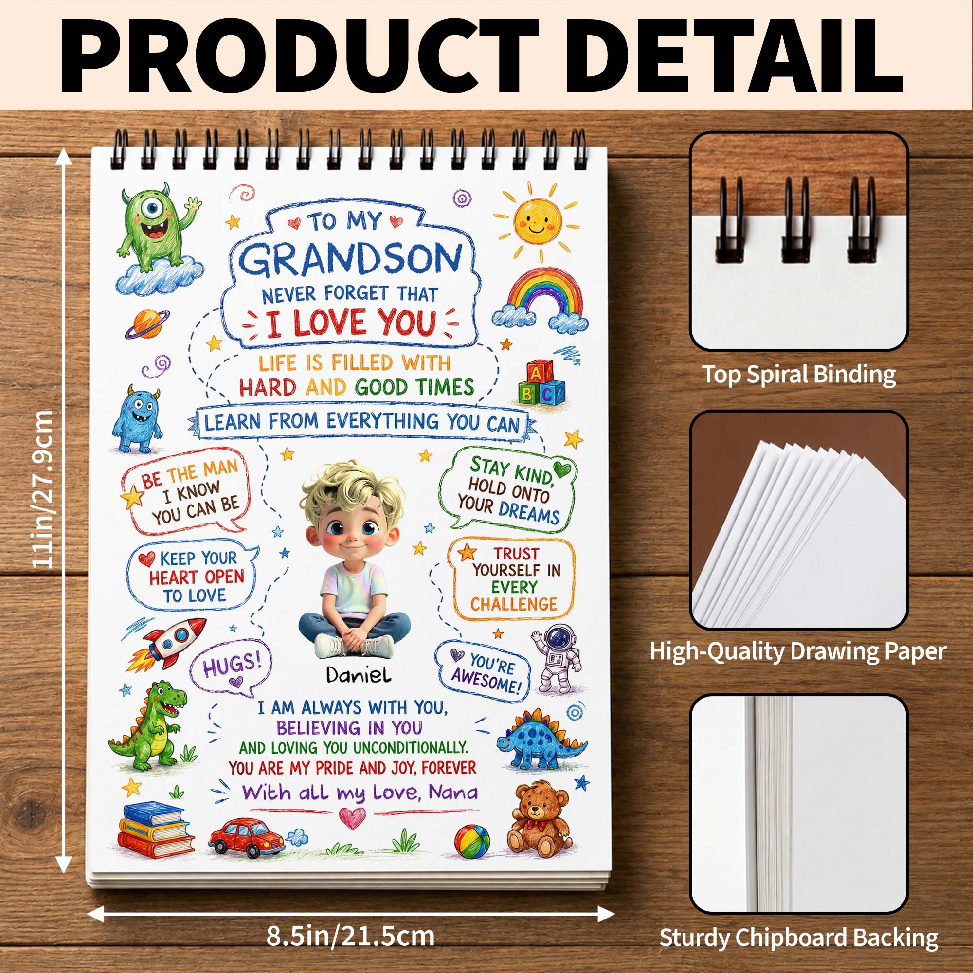 Personalized Sketch Book for Grandson with Dinosaurs Gift