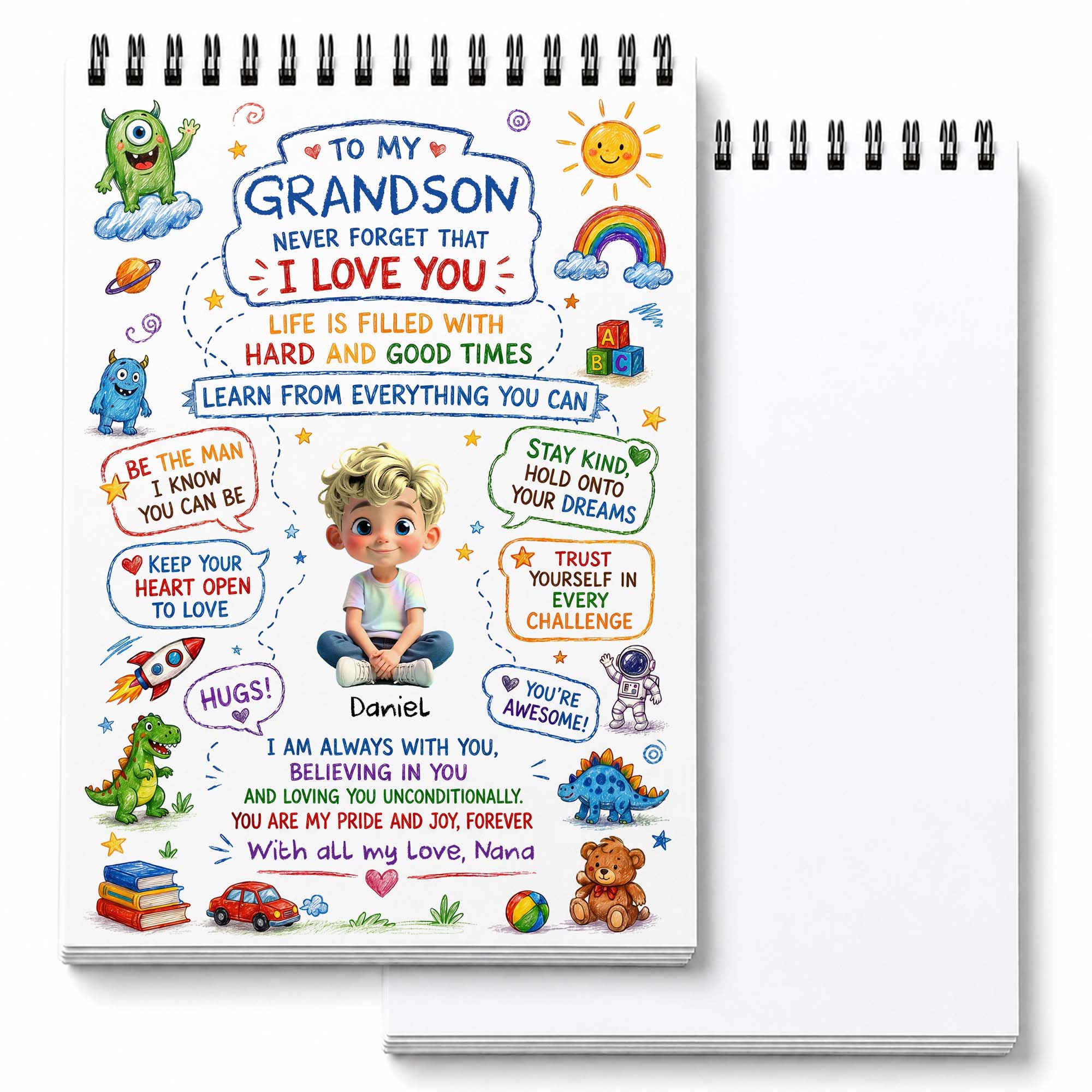 Personalized Sketch Book for Grandson with Dinosaurs Gift