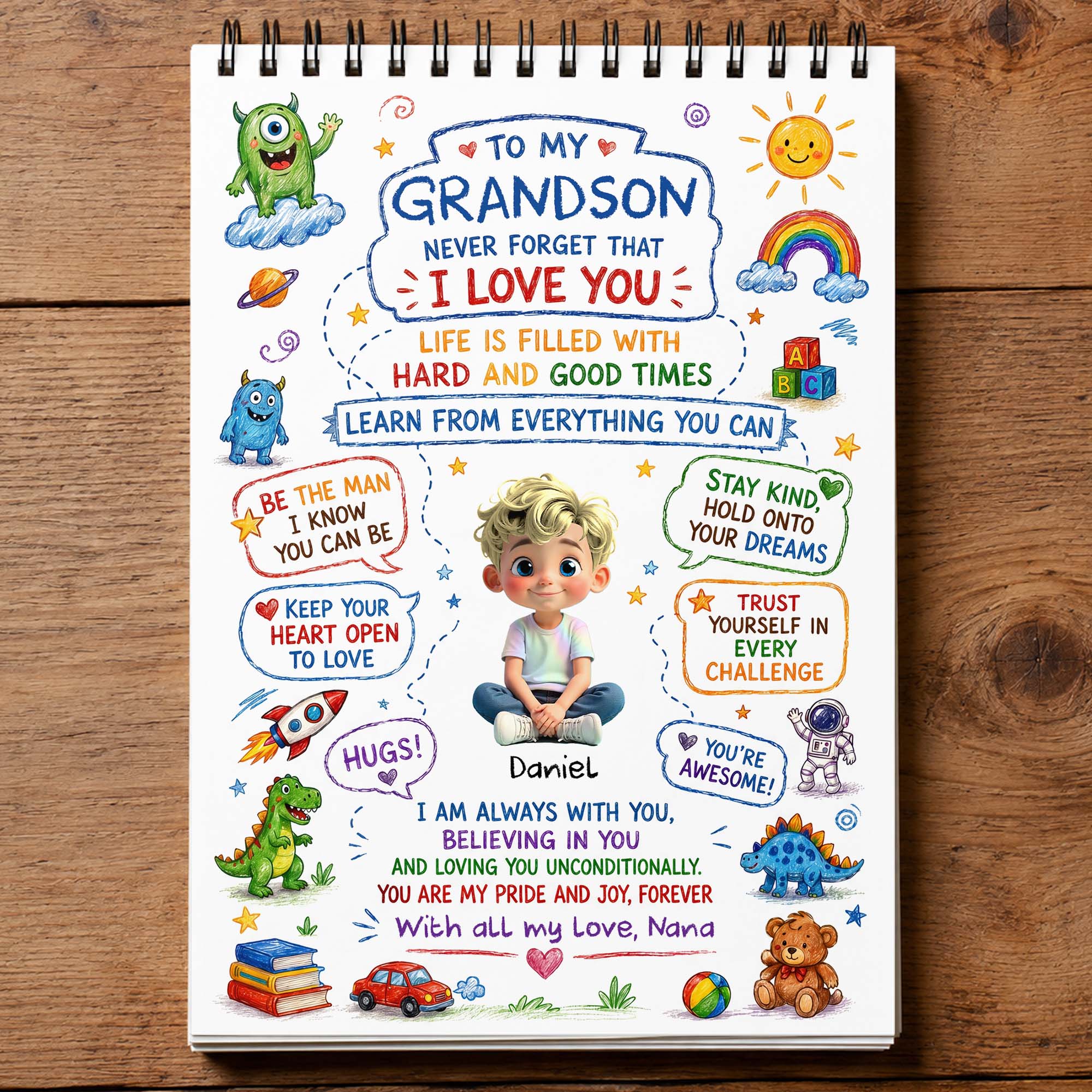 Personalized Sketch Book for Grandson with Dinosaurs Gift