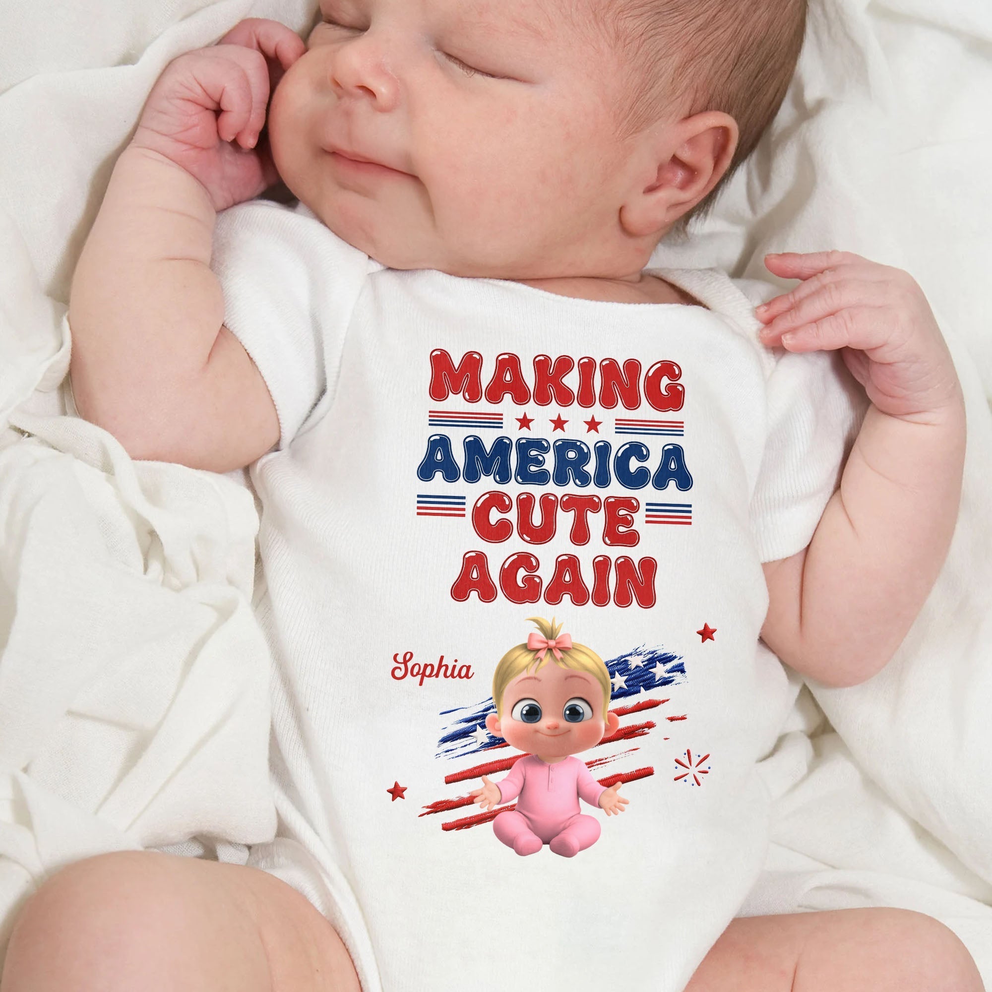 Personalized Baby Onesie Custom Name American Flag Gift