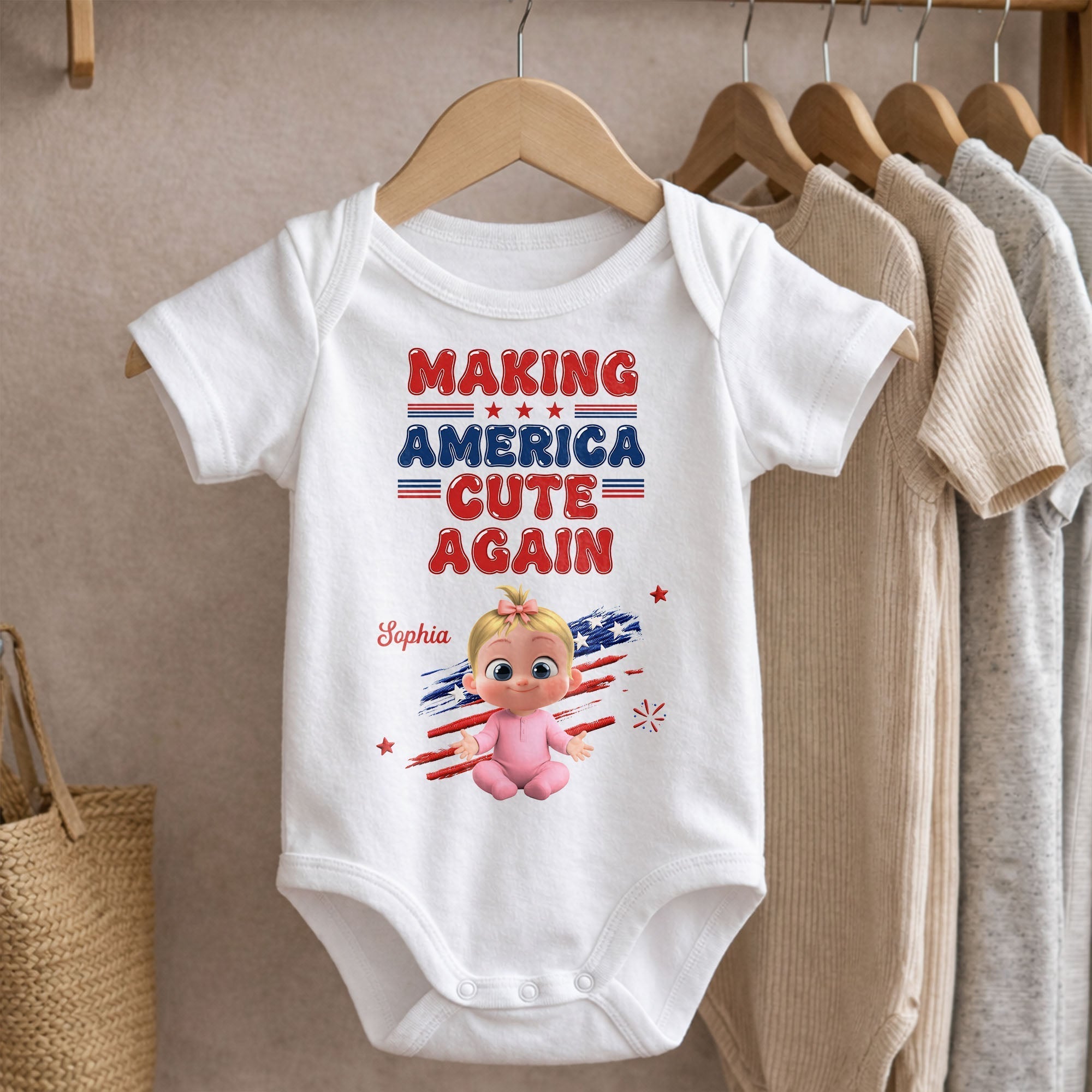 Personalized Baby Onesie Custom Name American Flag Gift