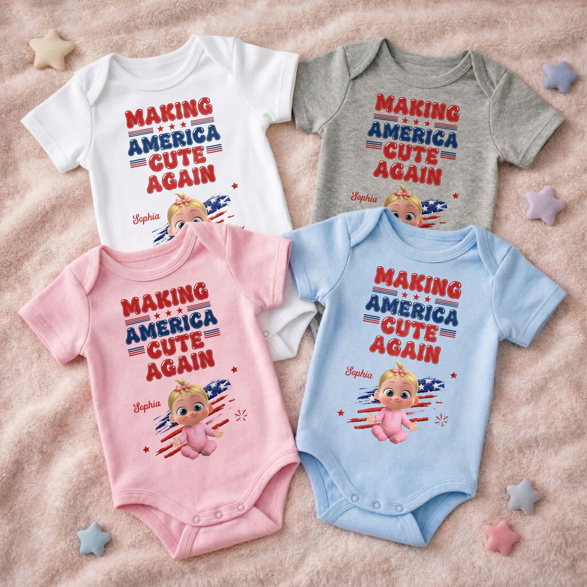 Personalized Baby Onesie Custom Name American Flag Gift