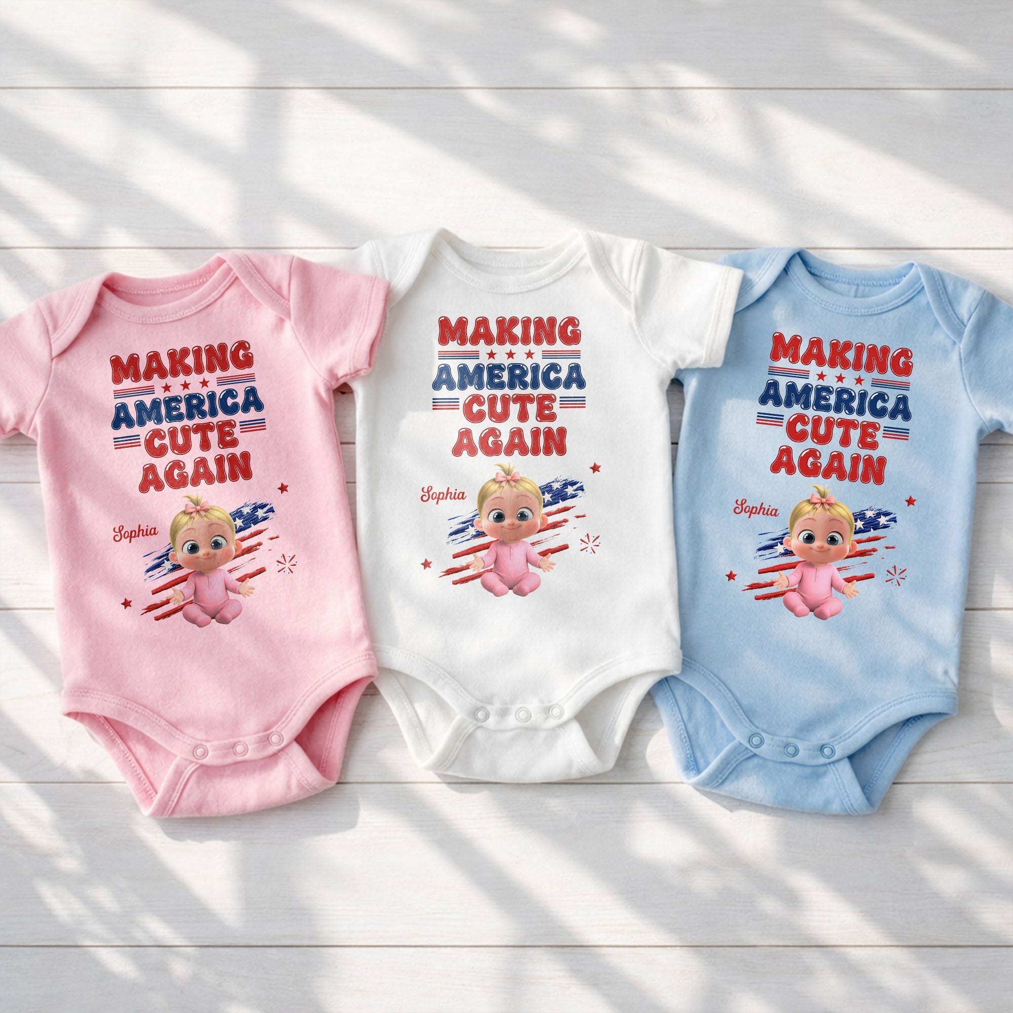 Personalized Baby Onesie Custom Name American Flag Gift
