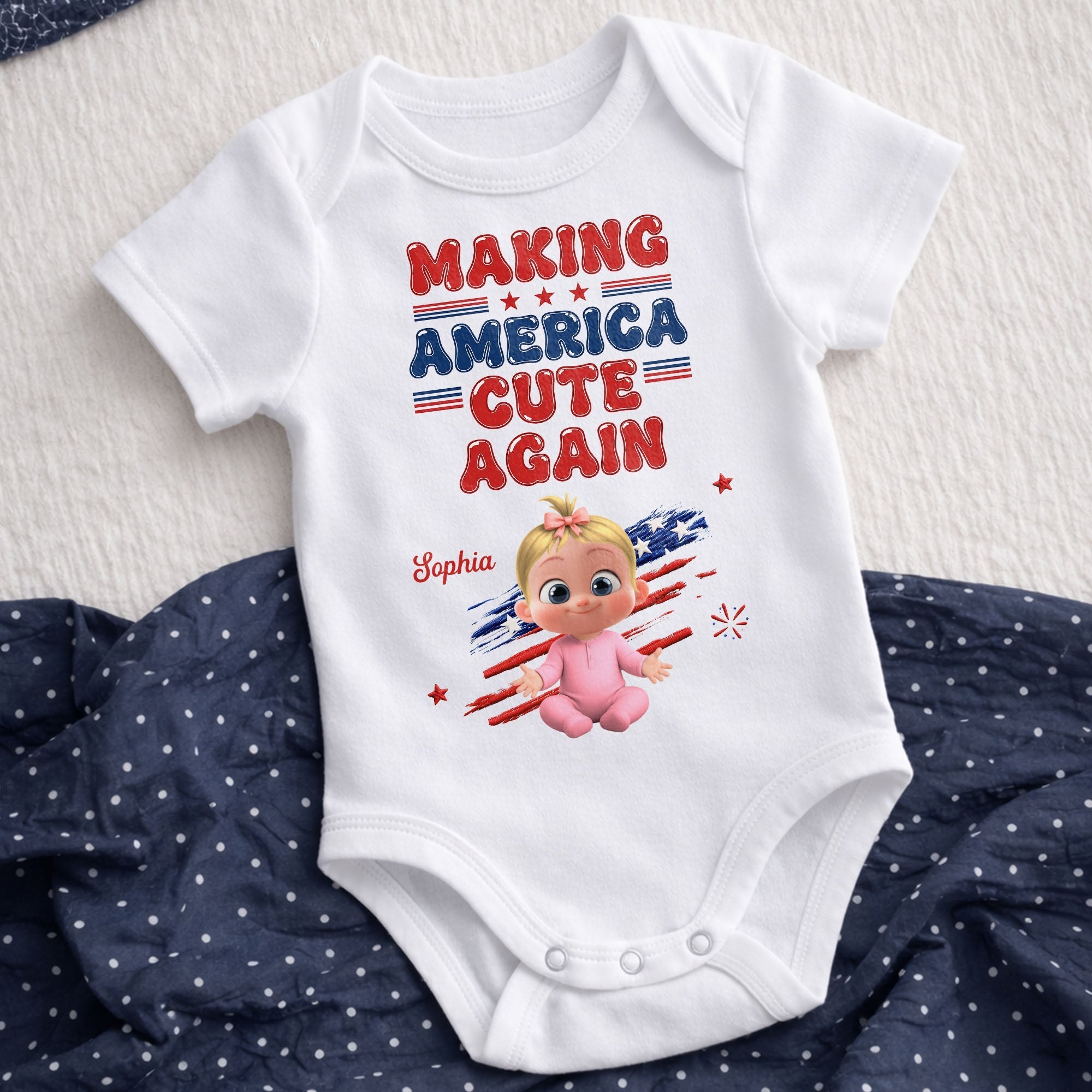 Personalized Baby Onesie Custom Name American Flag Gift