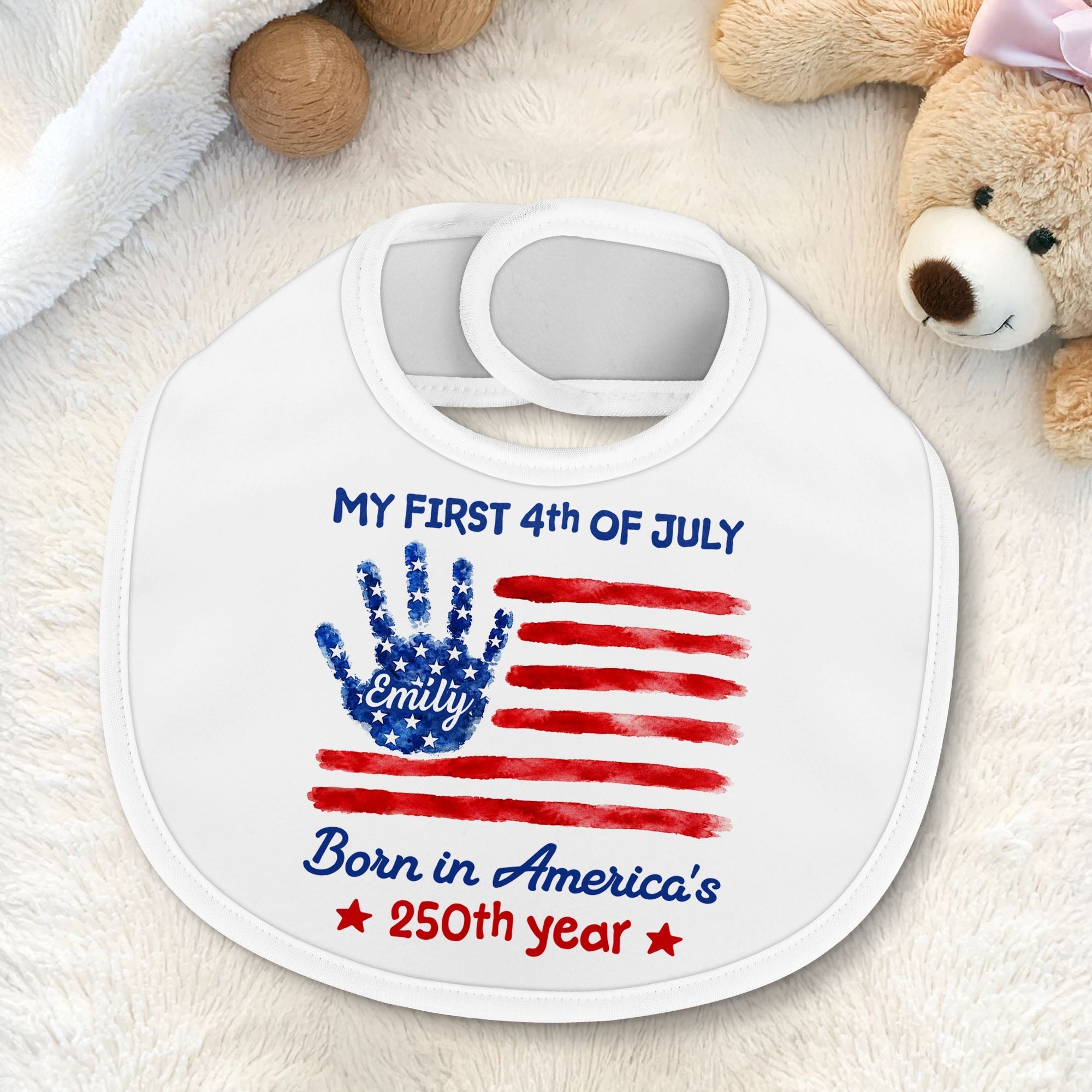 Personalized 4th of July Baby Bib Custom Name American Flag Gift