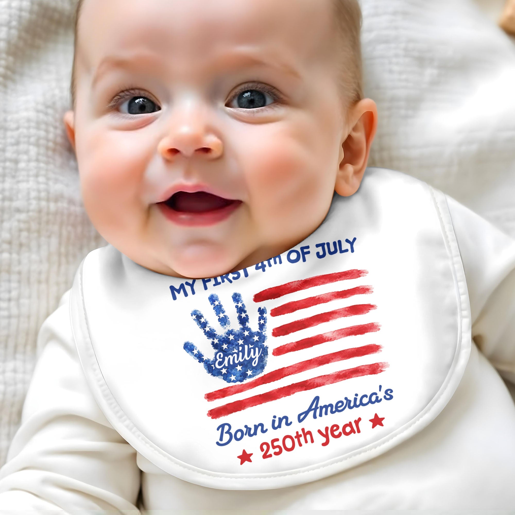 Personalized 4th of July Baby Bib Custom Name American Flag Gift