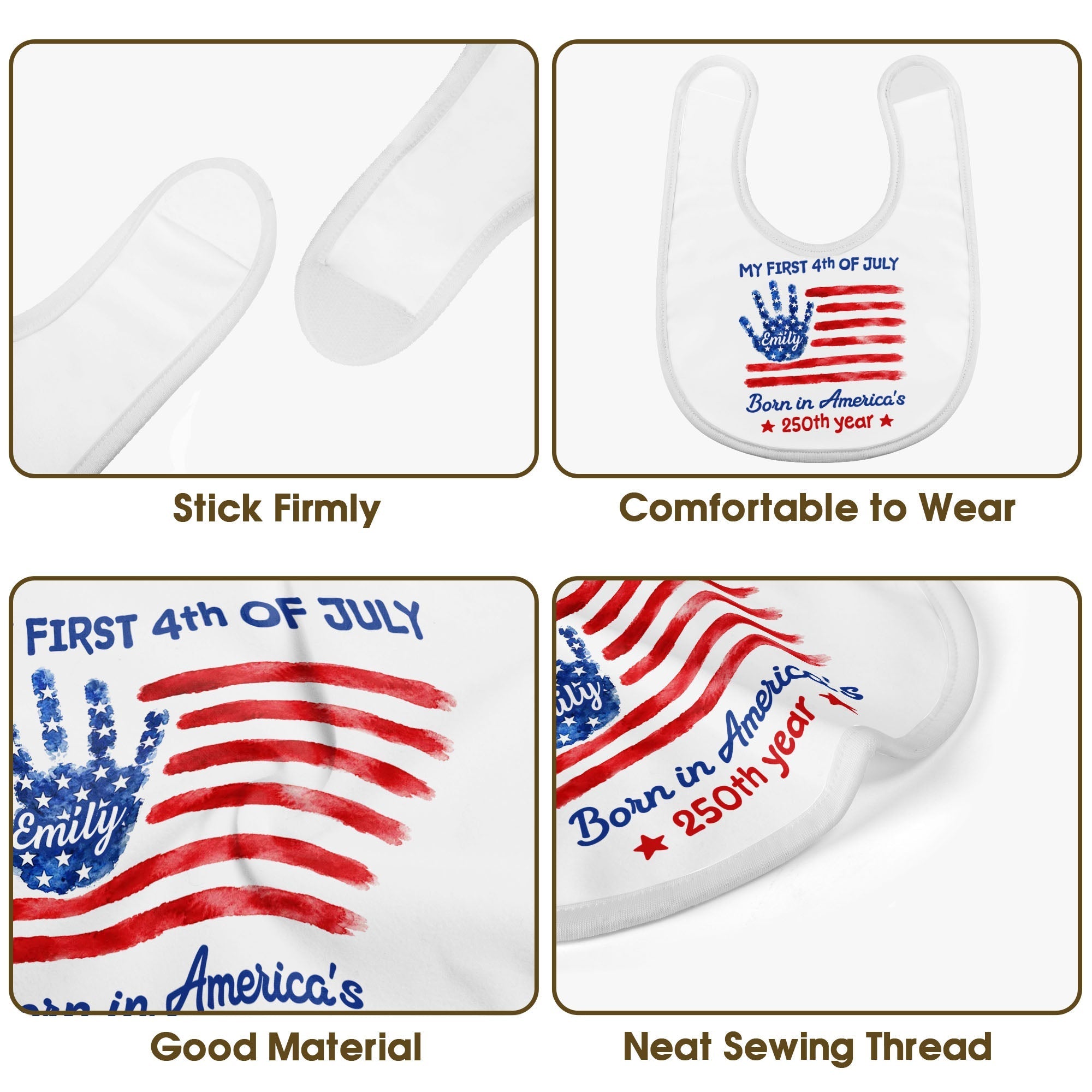 Personalized 4th of July Baby Bib Custom Name American Flag Gift