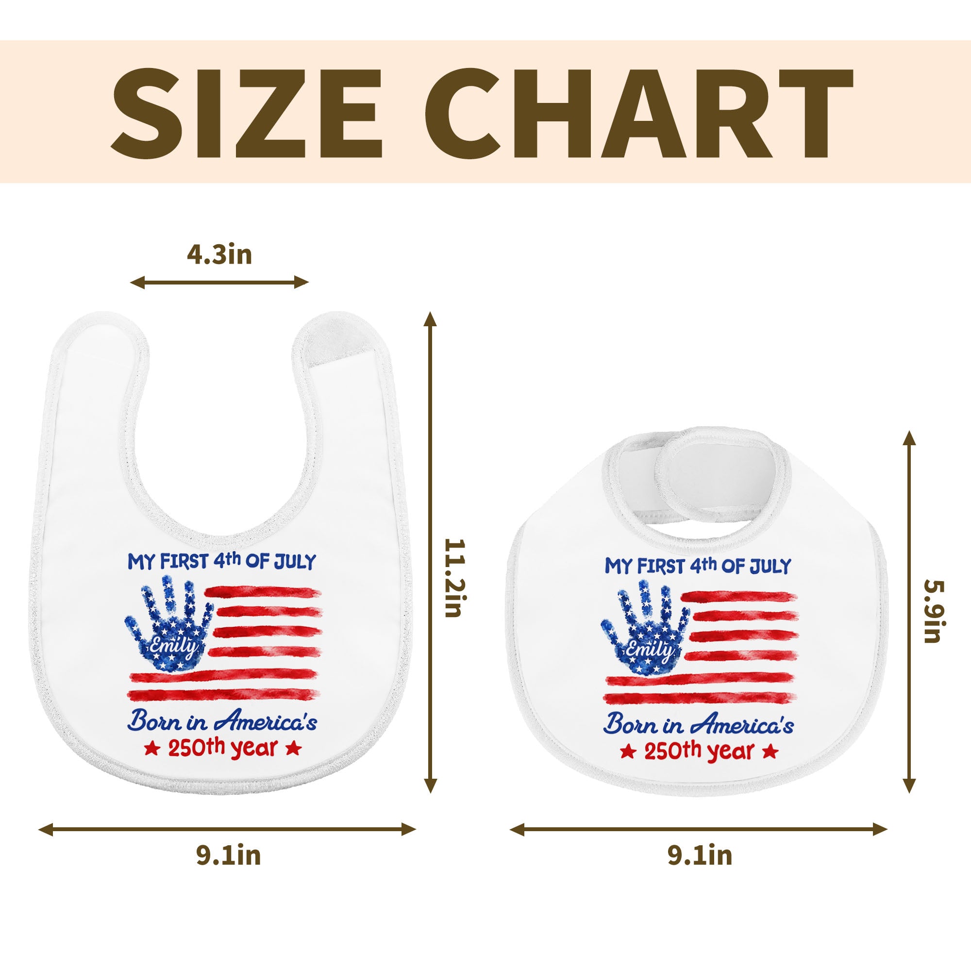 Personalized 4th of July Baby Bib Custom Name American Flag Gift