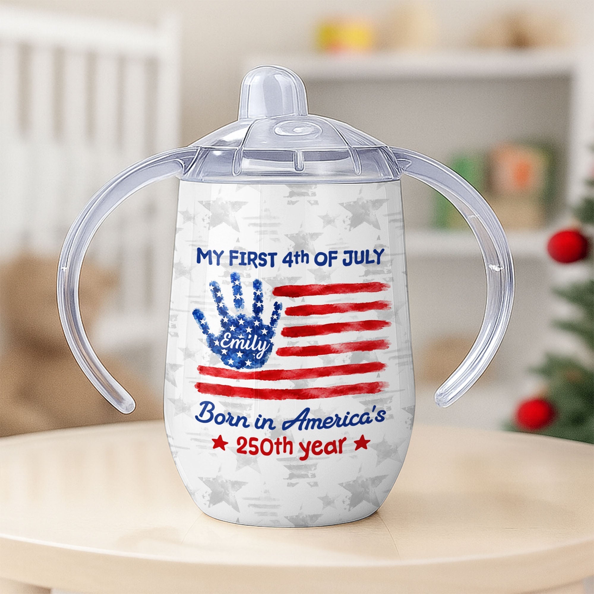Personalized 4th of July American Flag Sippy Cup Custom Name Gift for Kids