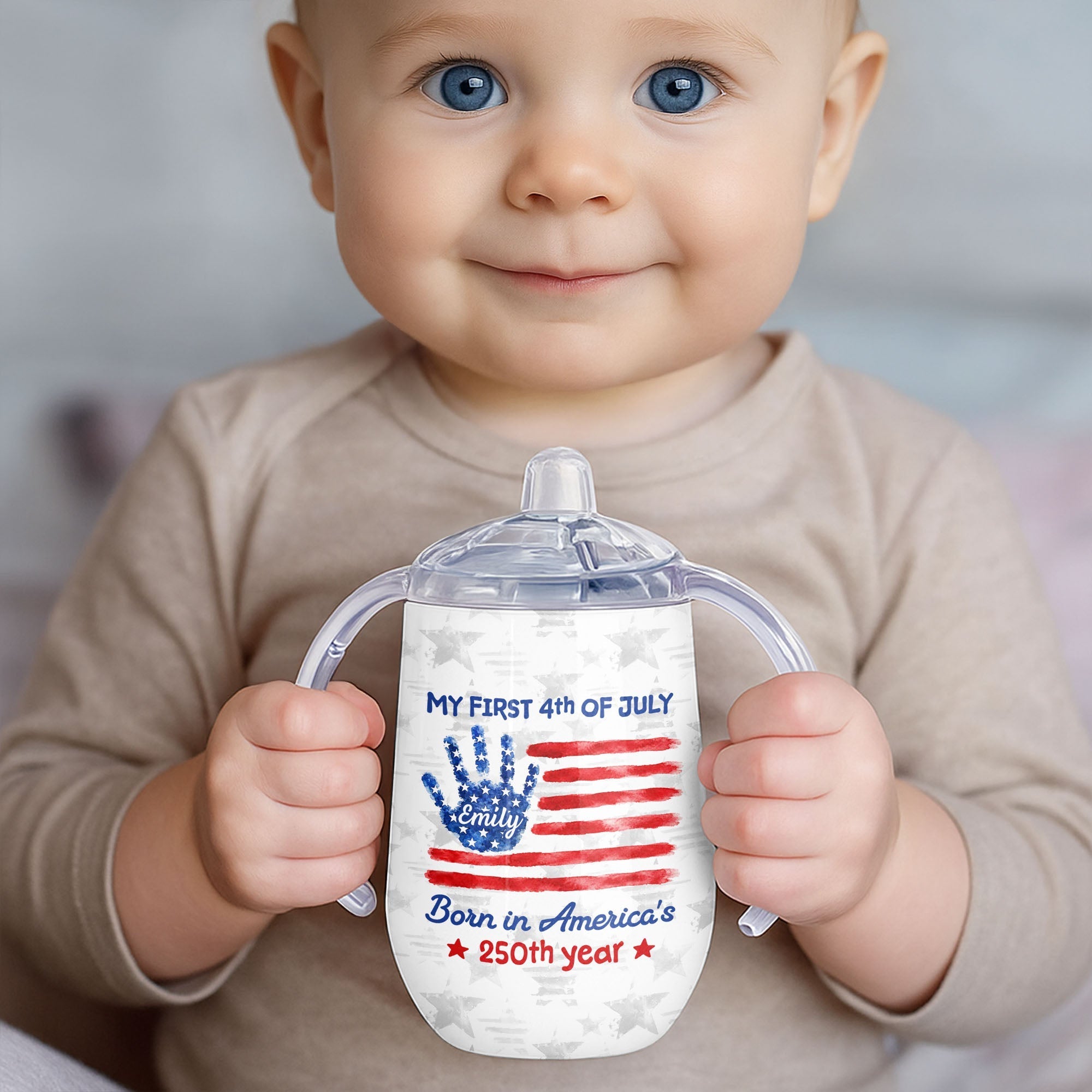 Personalized 4th of July American Flag Sippy Cup Custom Name Gift for Kids