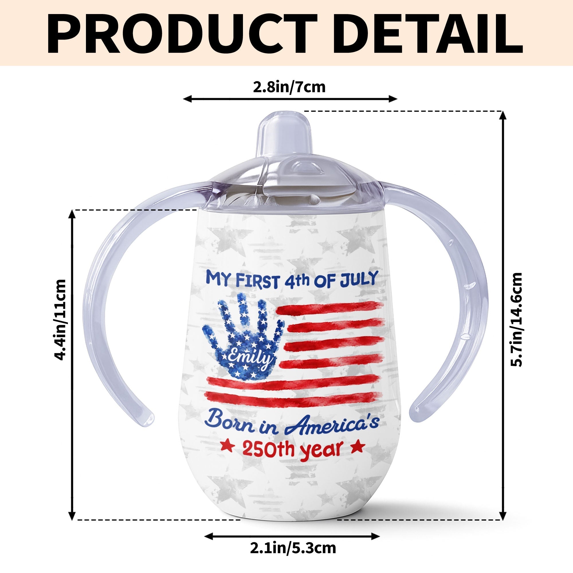 Personalized 4th of July American Flag Sippy Cup Custom Name Gift for Kids
