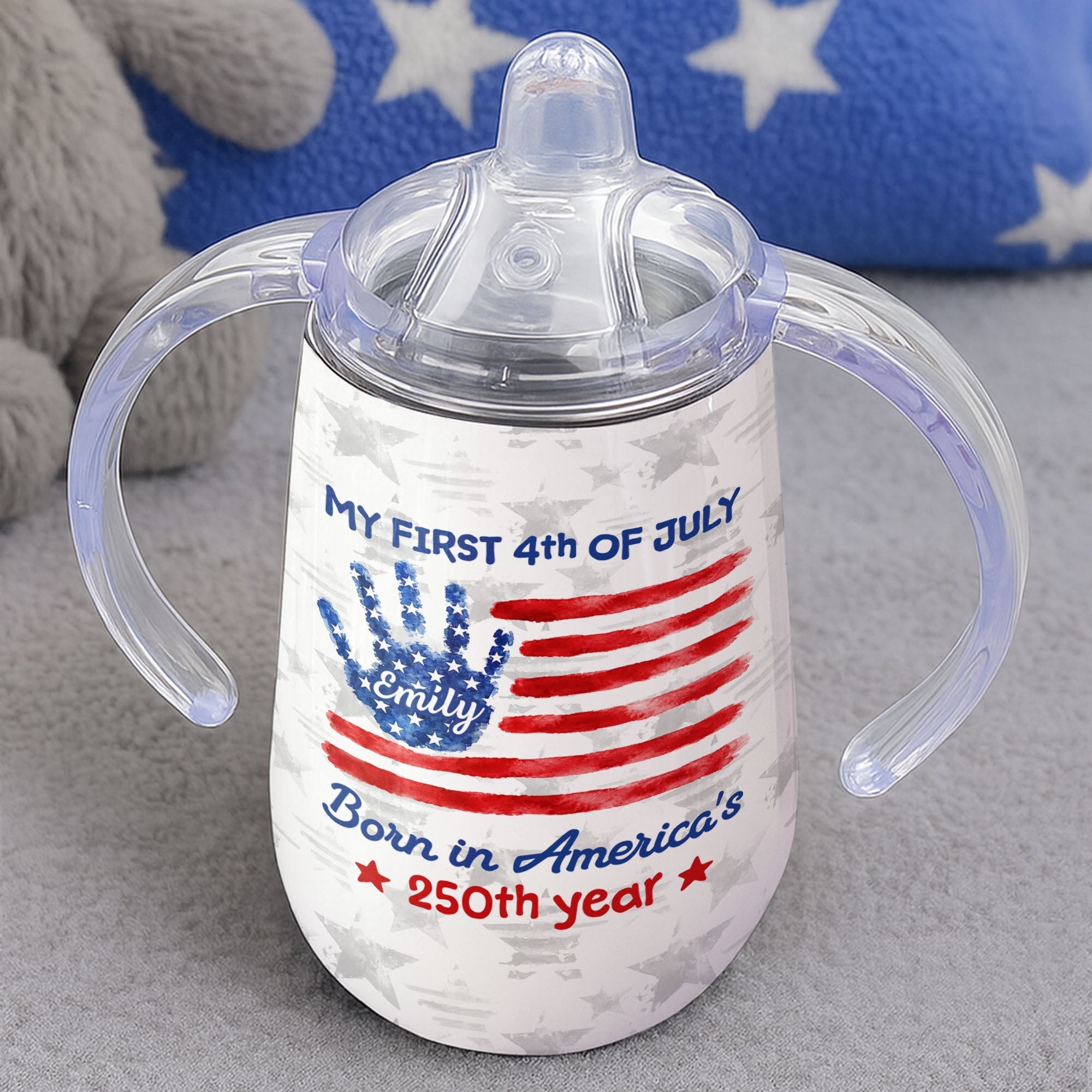 Personalized 4th of July American Flag Sippy Cup Custom Name Gift for Kids