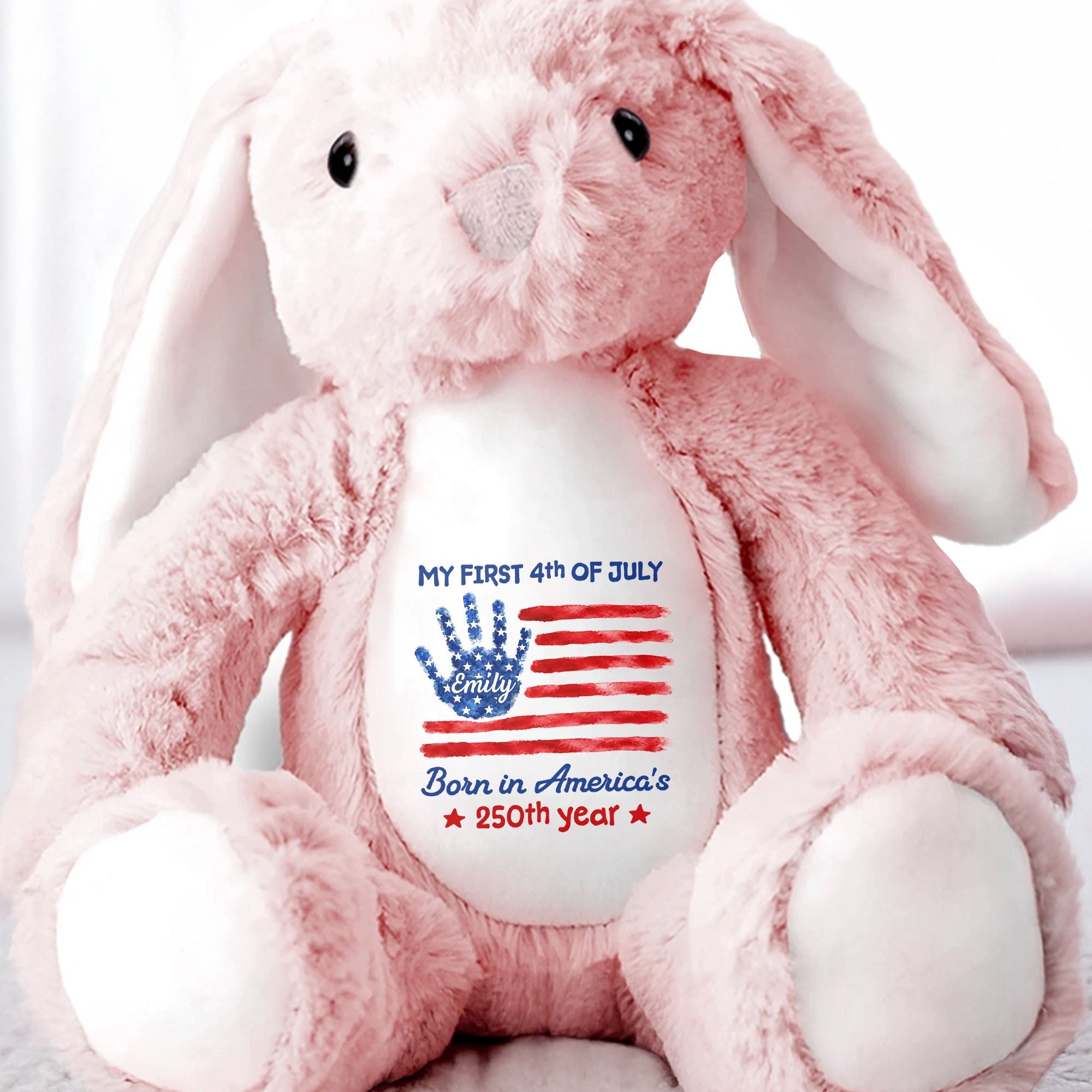 Personalized Stuffed Bunny Custom Name 4th of July Gift for Kids