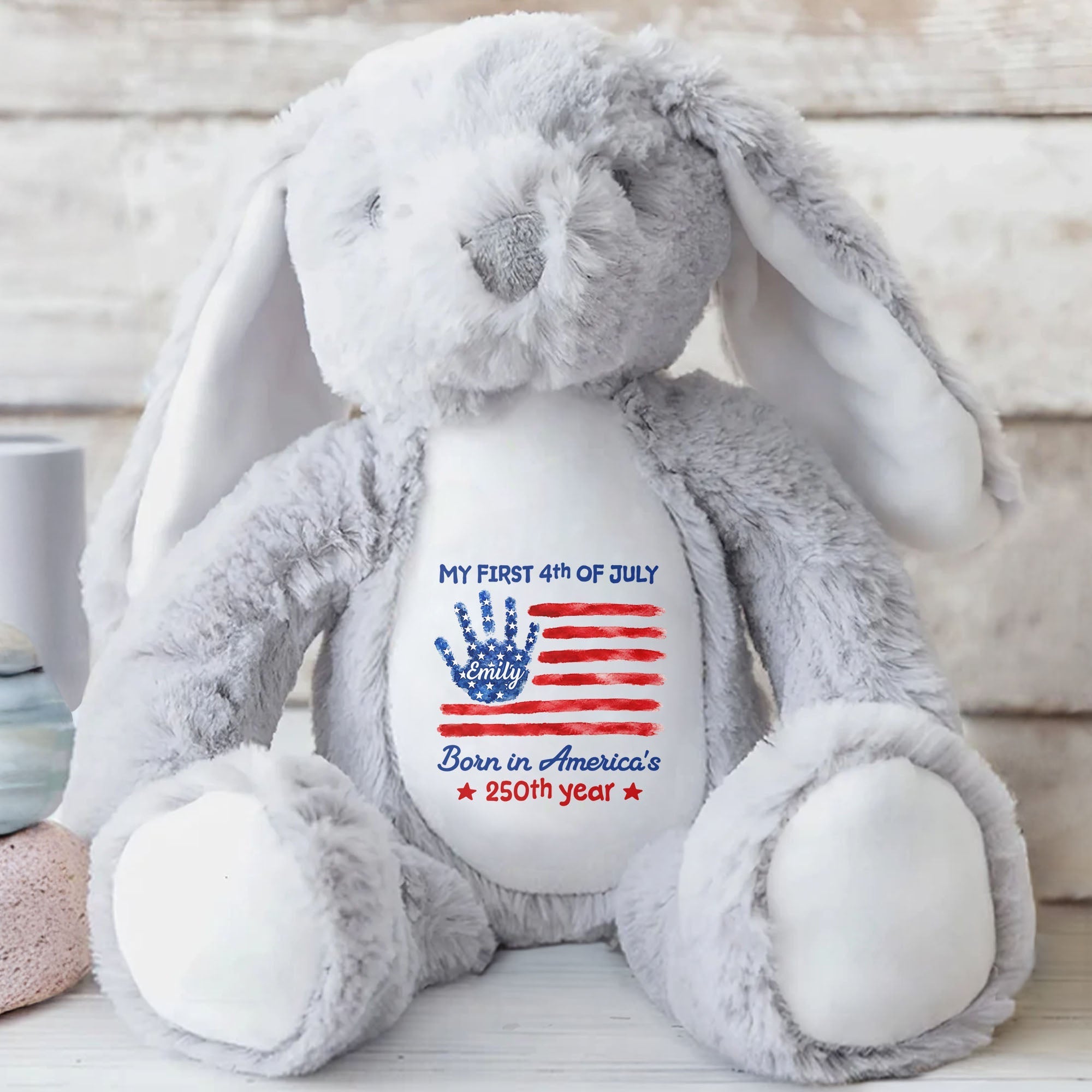 Personalized Stuffed Bunny Custom Name 4th of July Gift for Kids