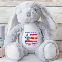 Load image into Gallery viewer, Personalized Stuffed Bunny Custom Name 4th of July Gift for Kids
