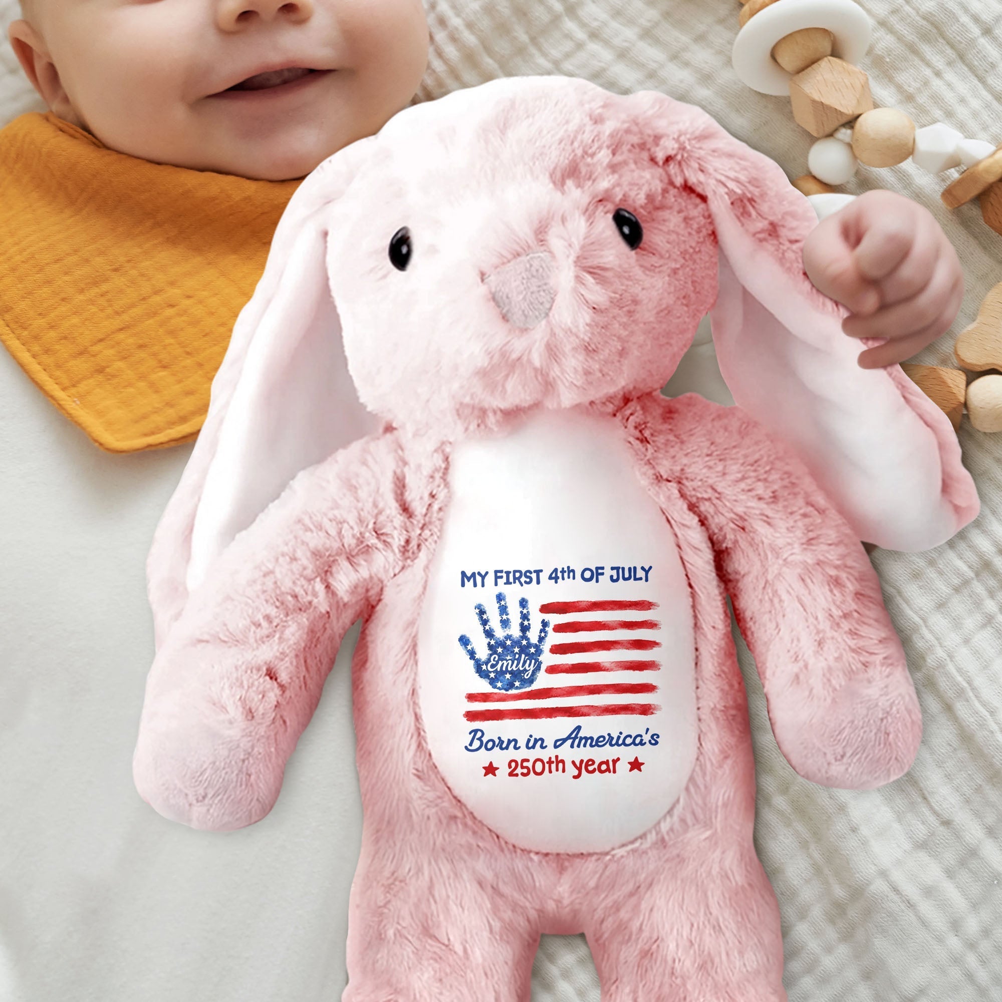 Personalized Stuffed Bunny Custom Name 4th of July Gift for Kids