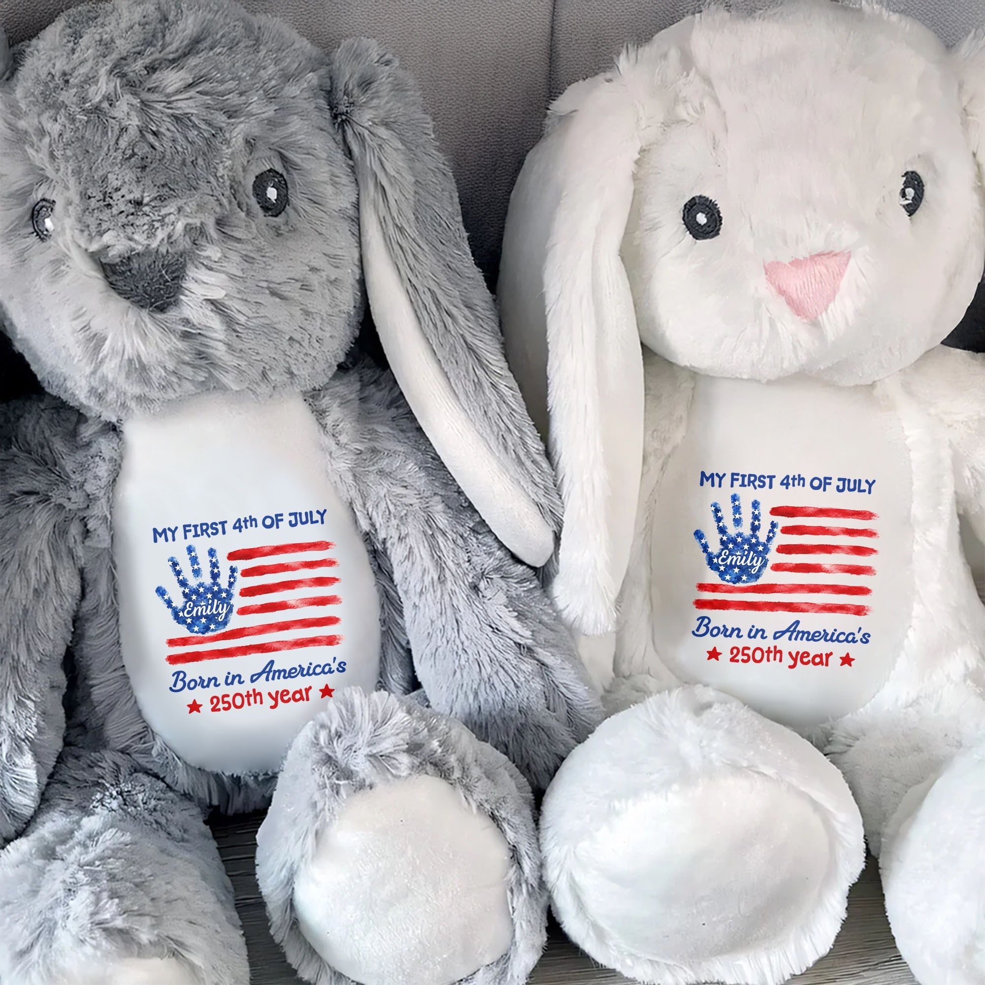 Personalized Stuffed Bunny Custom Name 4th of July Gift for Kids