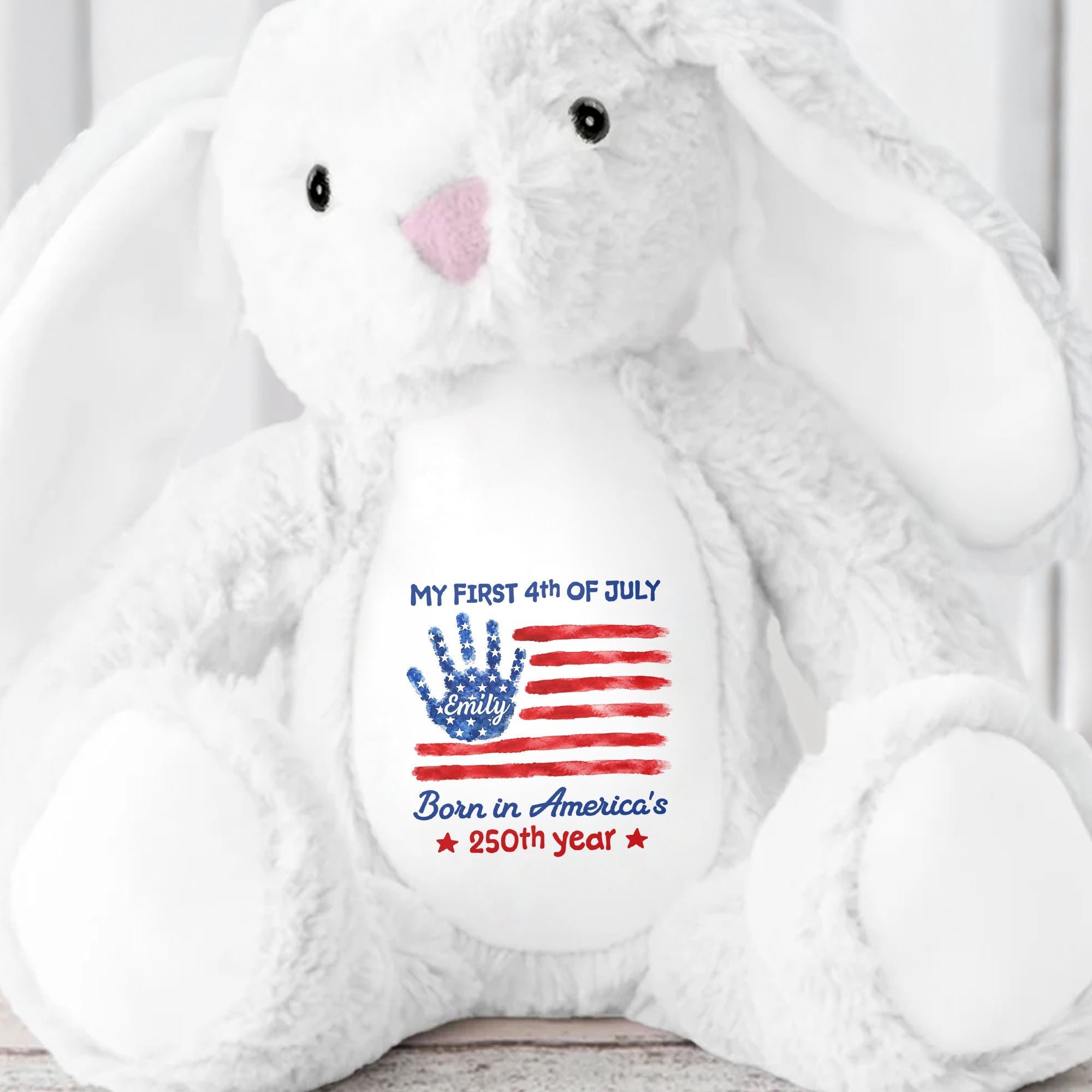 Personalized Stuffed Bunny Custom Name 4th of July Gift for Kids